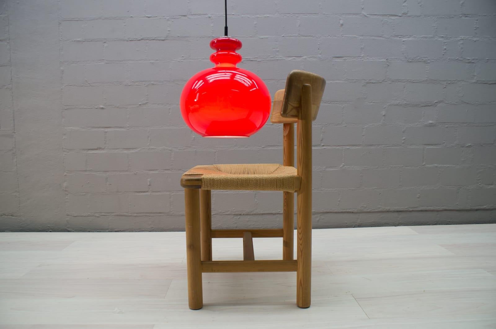 German Lovely Lipstick Red Glass Ceiling Lamp by Peill & Putzler, 1970s