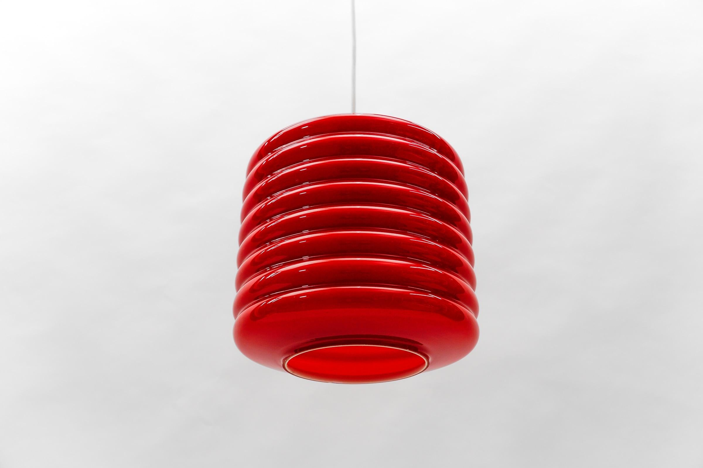 German Lovely Lipstick Red Glass Ceiling Lamp by Peill & Putzler, 1970s