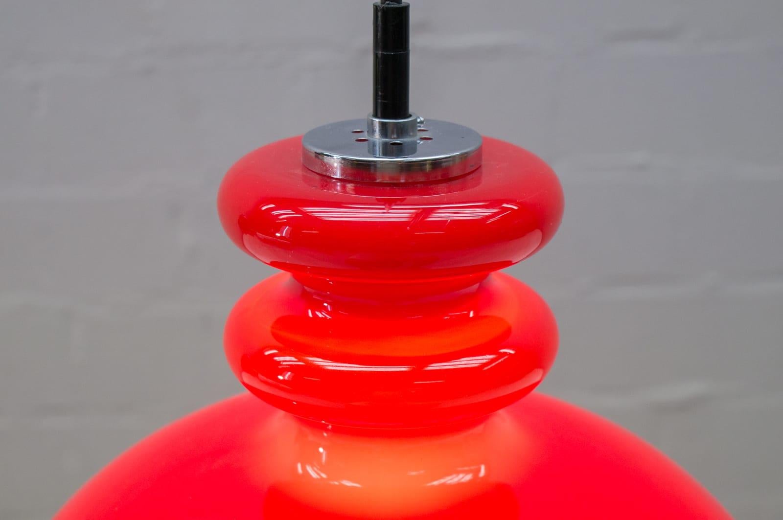 Mid-20th Century Lovely Lipstick Red Glass Ceiling Lamp by Peill & Putzler, 1970s
