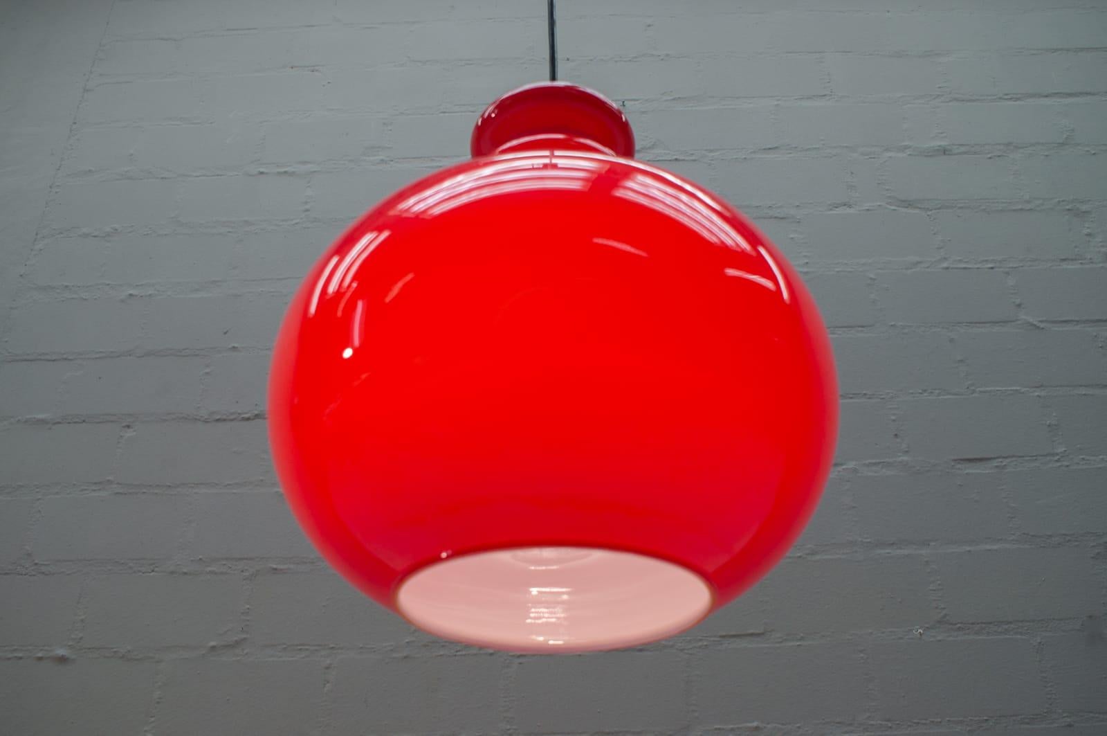 Lovely Lipstick Red Glass Ceiling Lamp by Peill & Putzler, 1970s 1