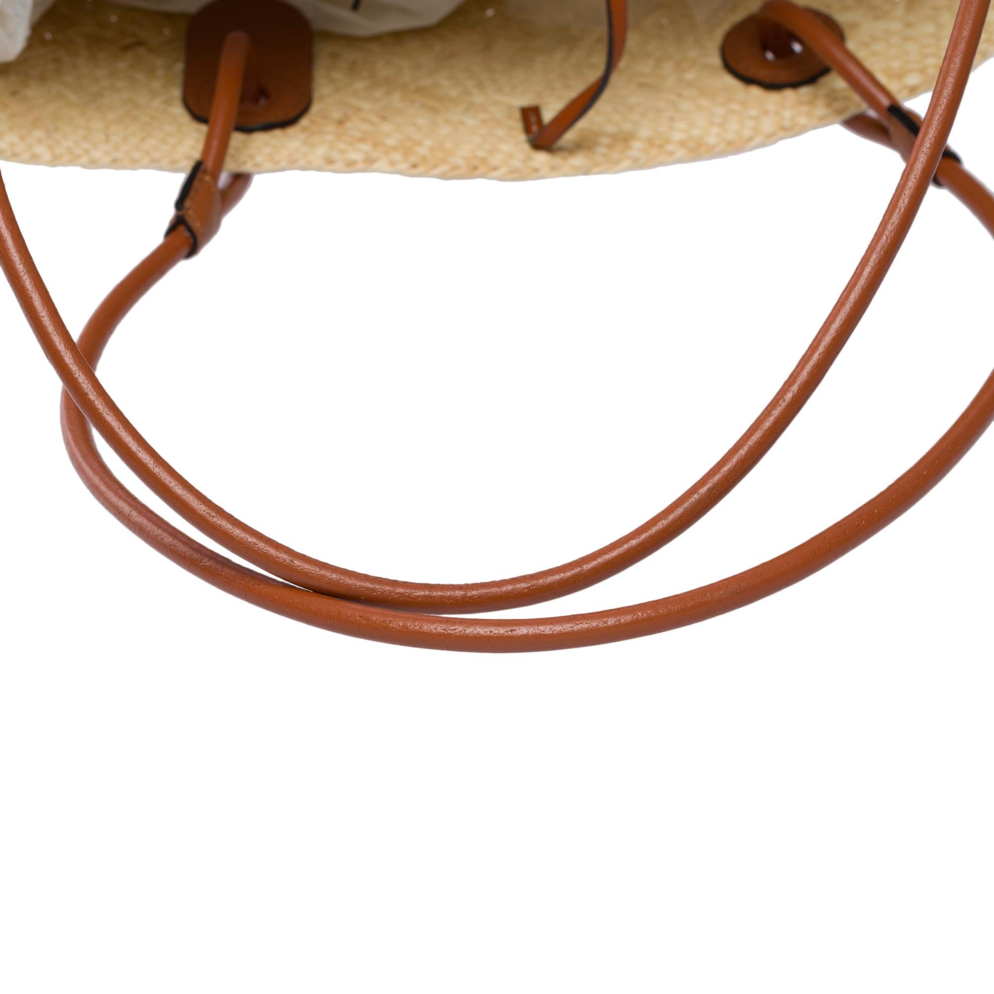 Ravissant Petit panier Anagram de Loewe en osier de palme Iraca et veau marron en vente 5