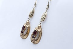 Lovely Long Vintage Yellow Gold Garnet Earrings