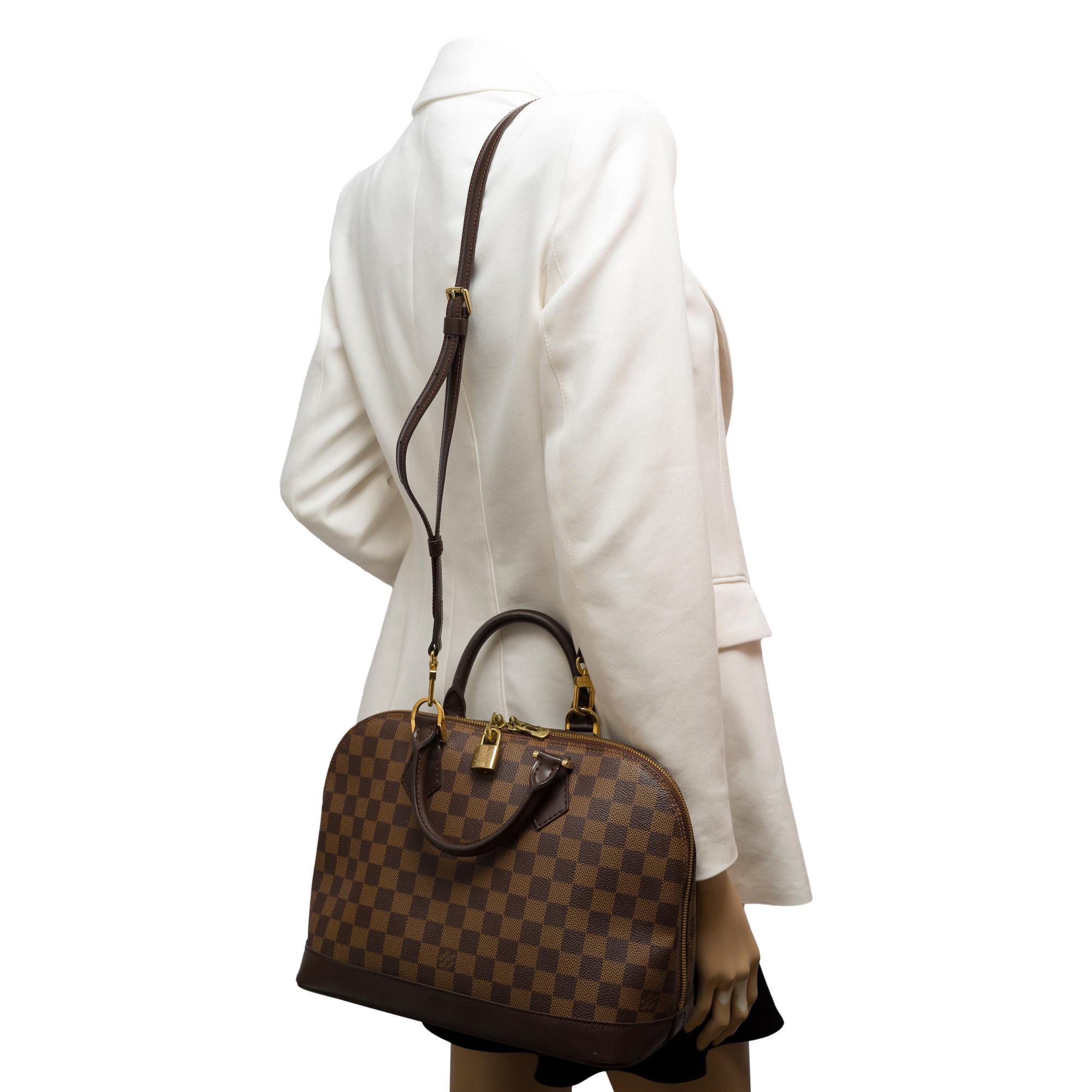 Lovely Louis Vuitton Alma handbag strap in brown damier canvas, GHW For Sale 8