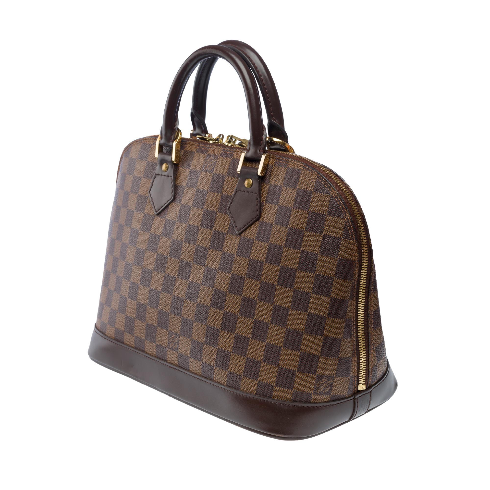 Lovely Louis Vuitton Alma handbag strap in brown damier canvas, GHW For Sale 1