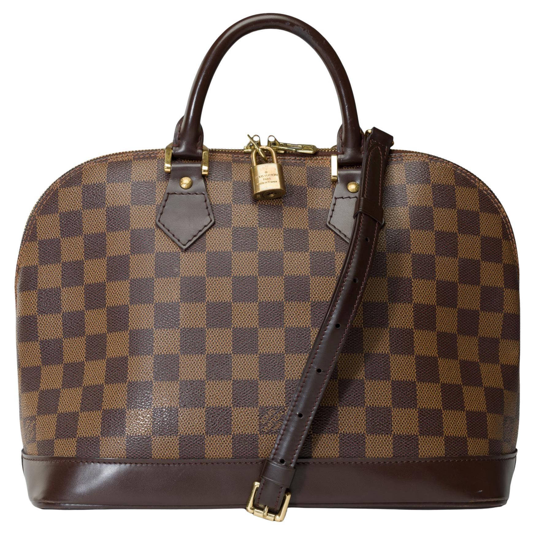 Lovely Louis Vuitton Alma handbag strap in brown damier canvas, GHW For Sale