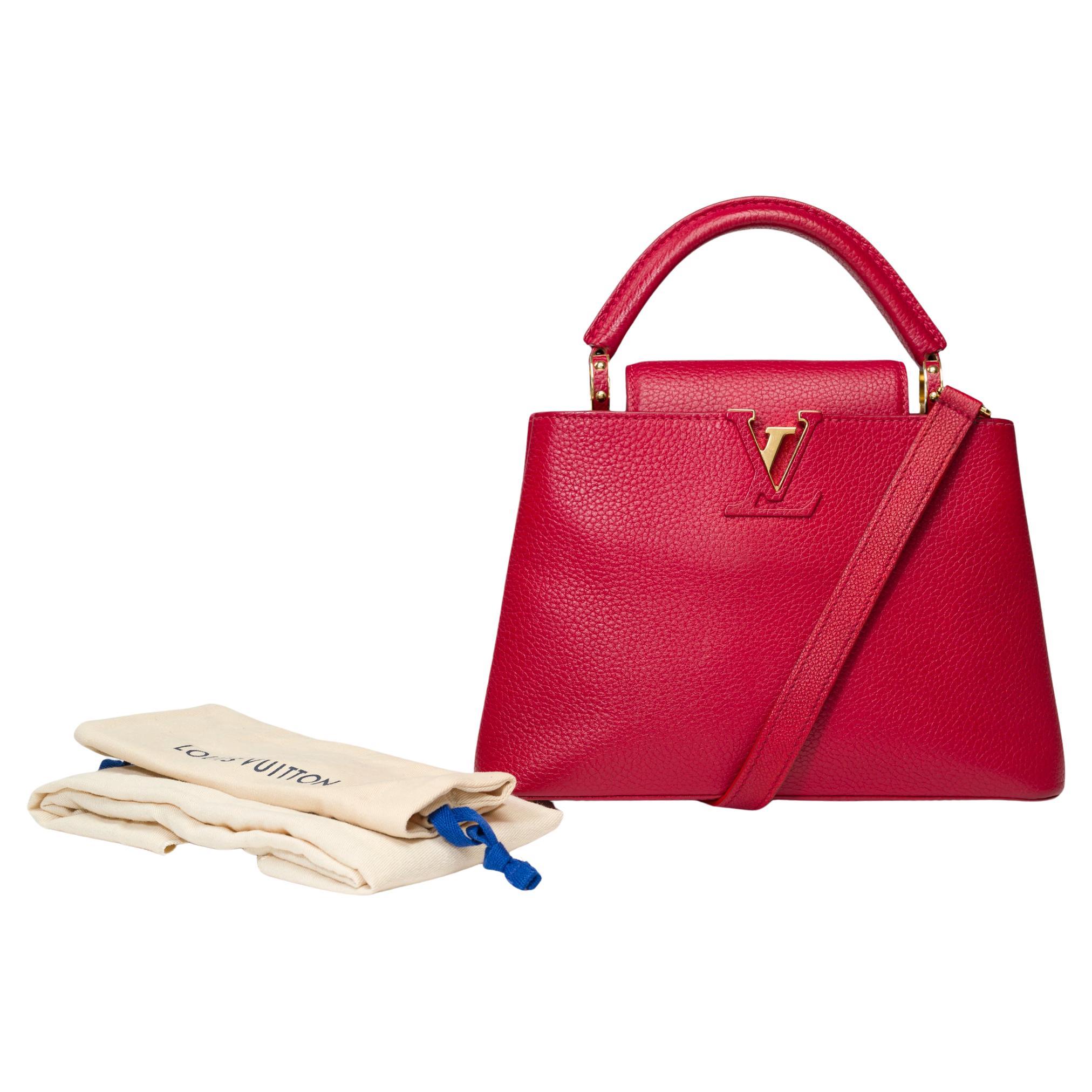 Ravissante bandoulière de sac à main Louis Vuitton Capucines BB en cuir rouge écarlate, GHW en vente