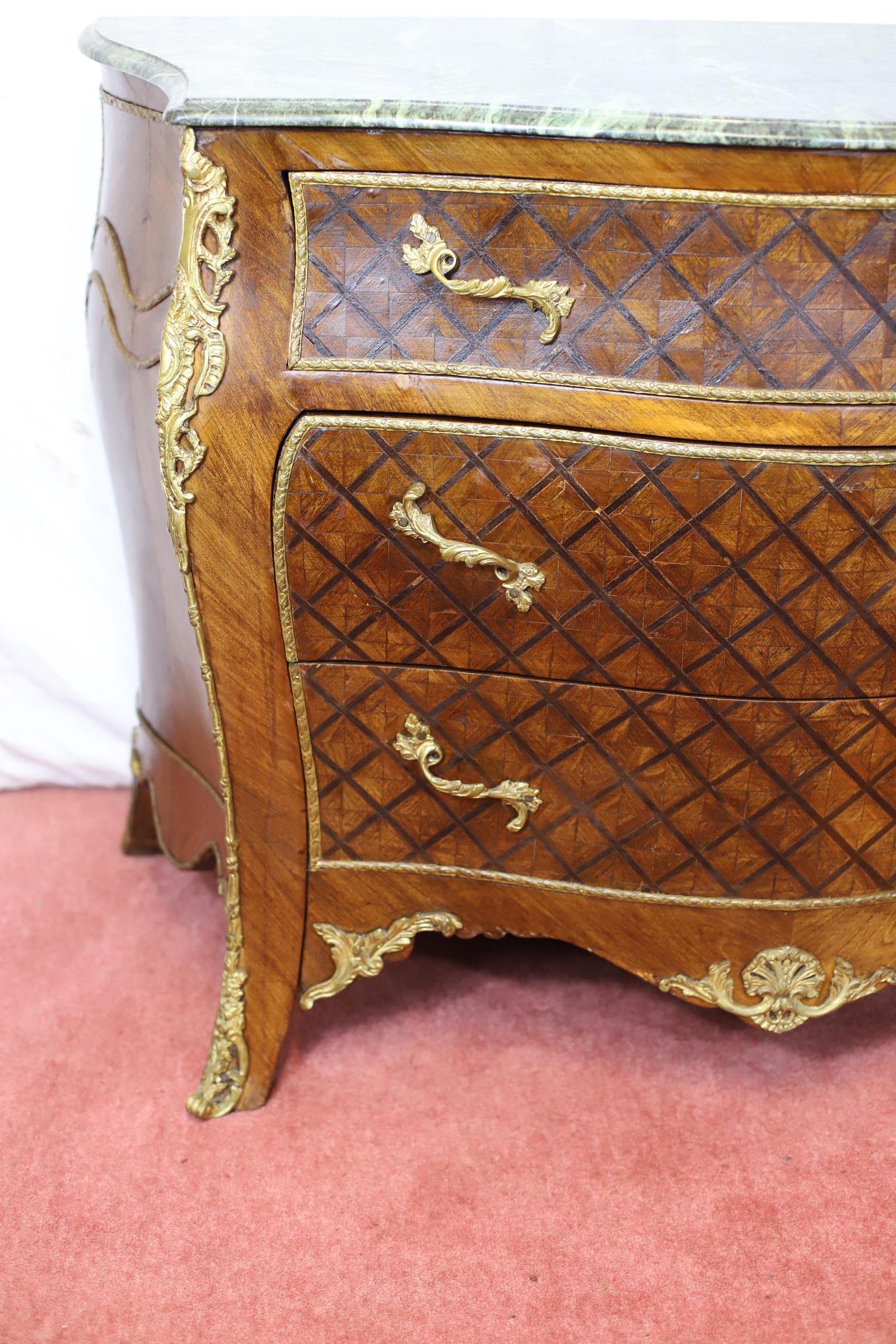 Marquetry Lovely Louis XV Style Chest Of Three Drawers & Marble Top For Sale
