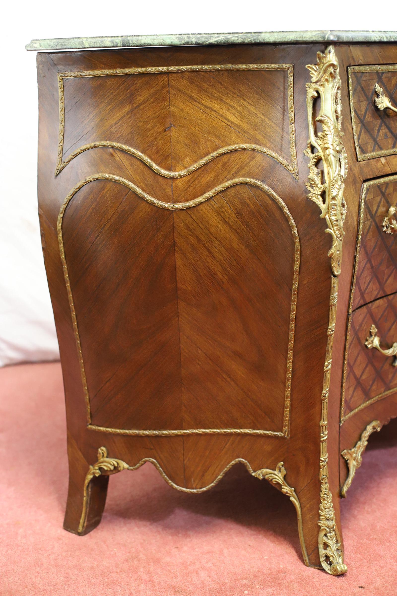 Brass Lovely Louis XV Style Chest Of Three Drawers & Marble Top For Sale