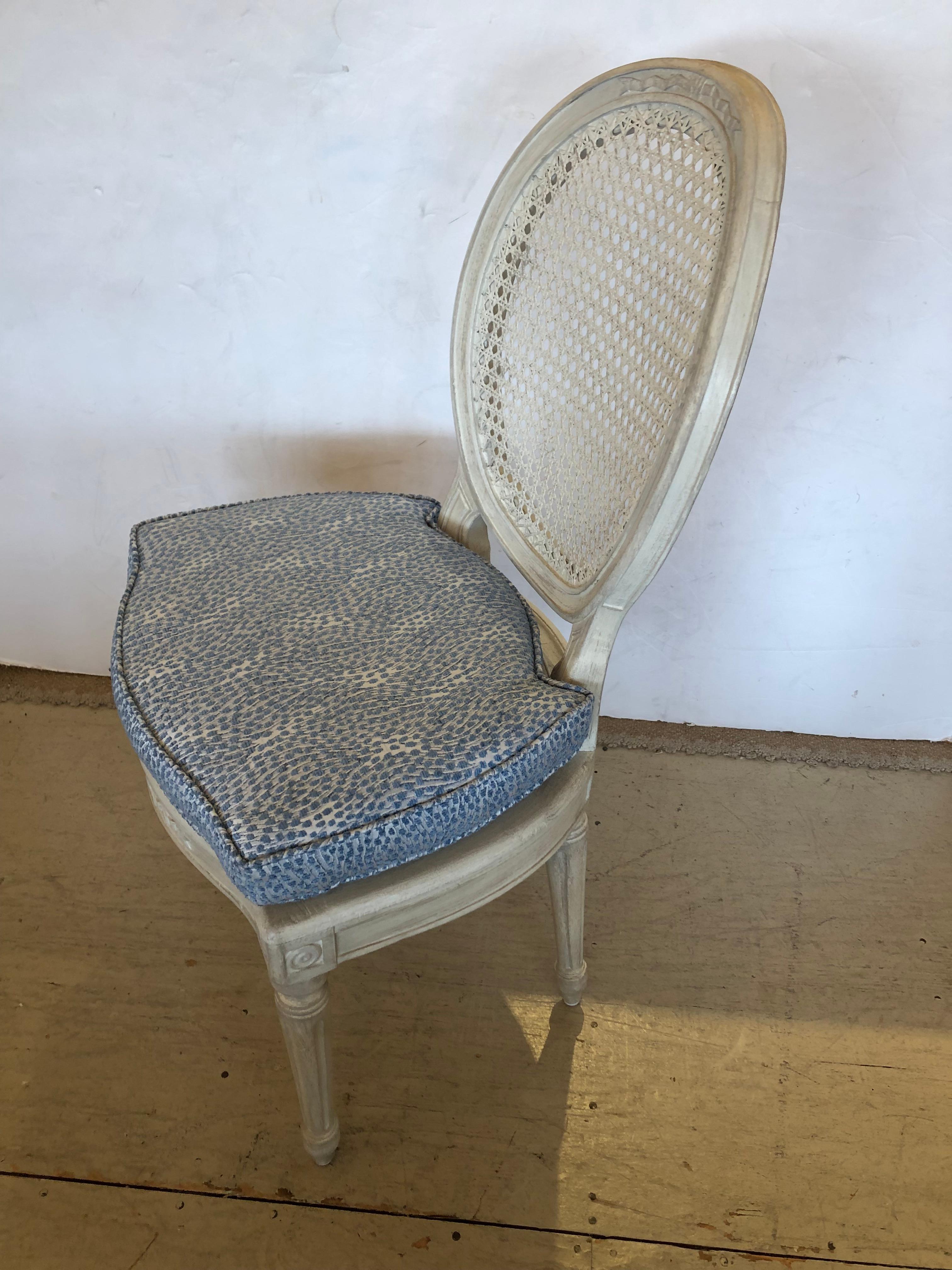 Lovely Louis XVI Style Vintage French Painted & Caned Side Chair For Sale 5