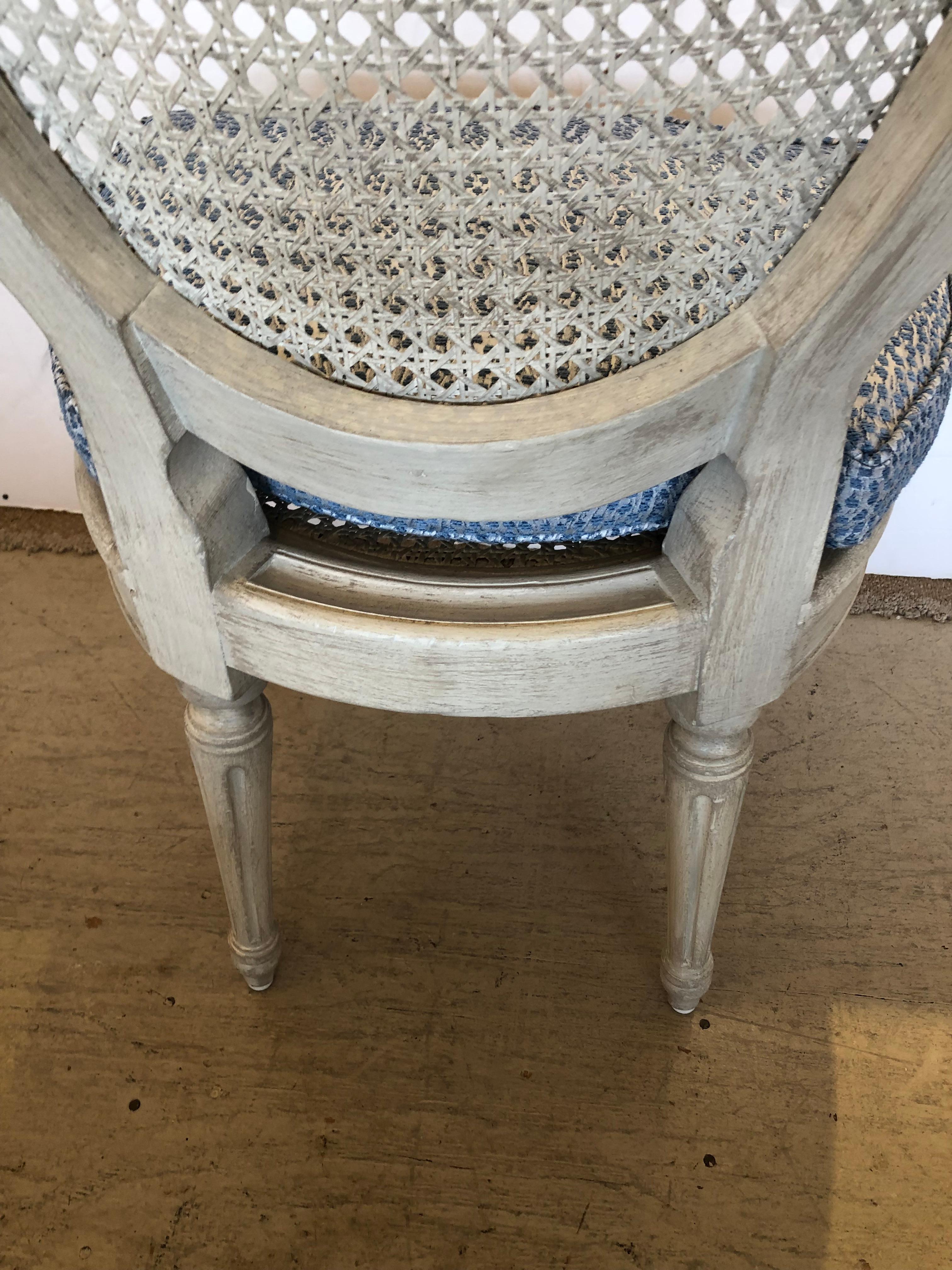 Lovely Louis XVI Style Vintage French Painted & Caned Side Chair For Sale 1