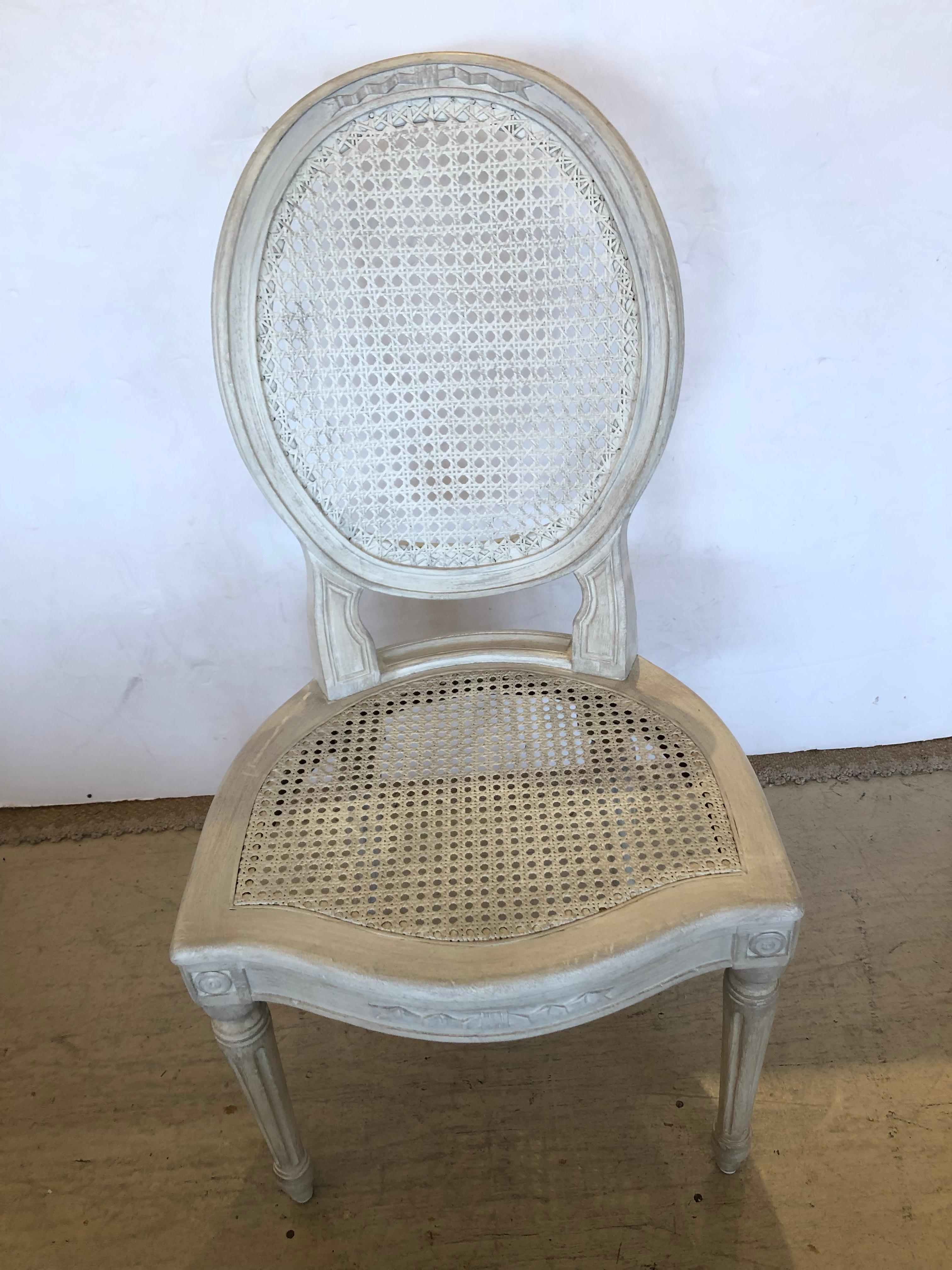 Lovely Louis XVI Style Vintage French Painted & Caned Side Chair For Sale 3