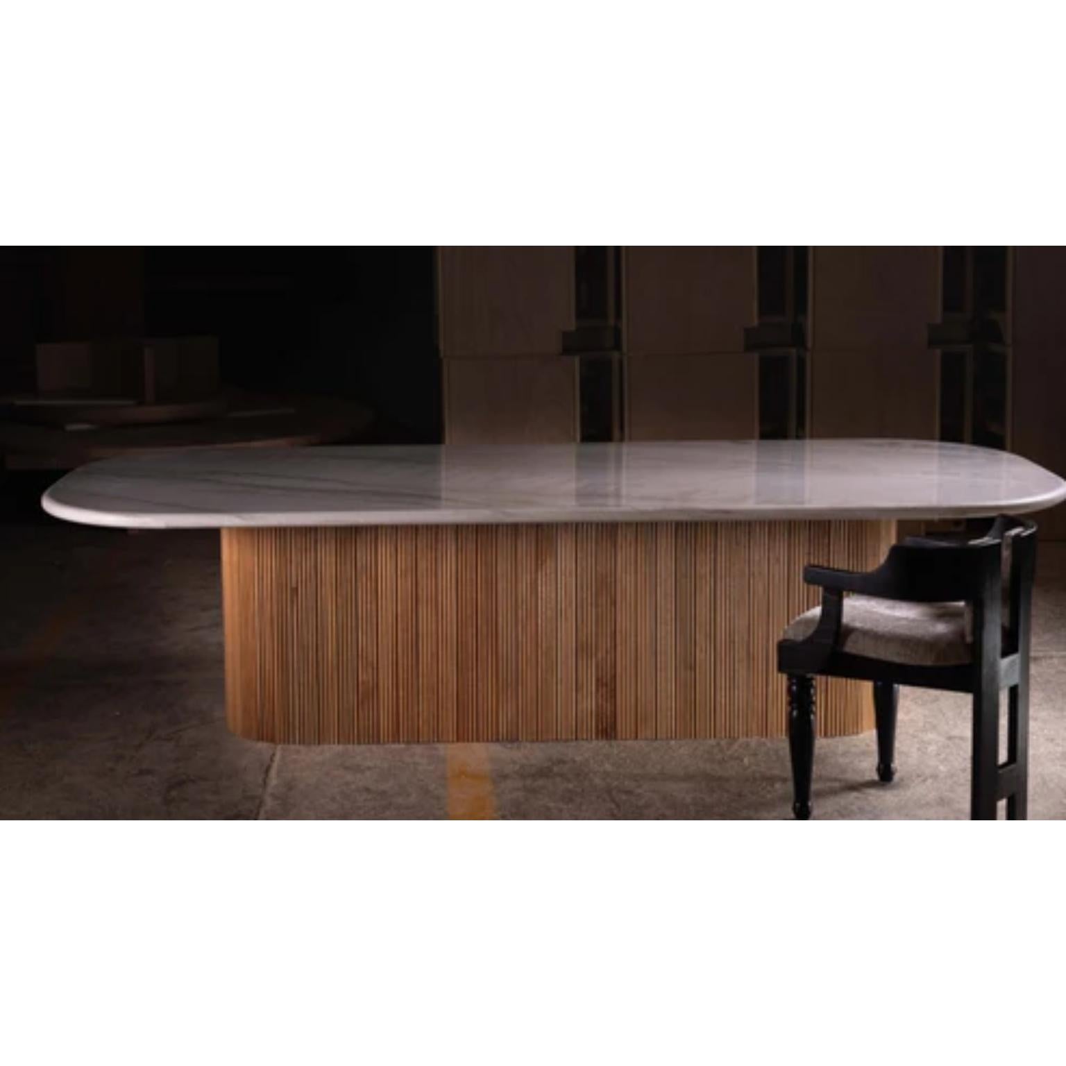 XXIe siècle et contemporain Lovely, Lovely, White Dining Table in Solid Oak & White Marble by No Age Studio en vente