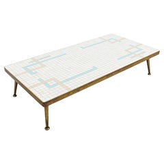 Lovely Low Mosaic and Brass Coffee Table, 1950s Italy