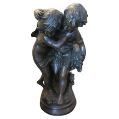 Lovely Magnificent New York Private Estate Collection Bronze Boy Girl Statue