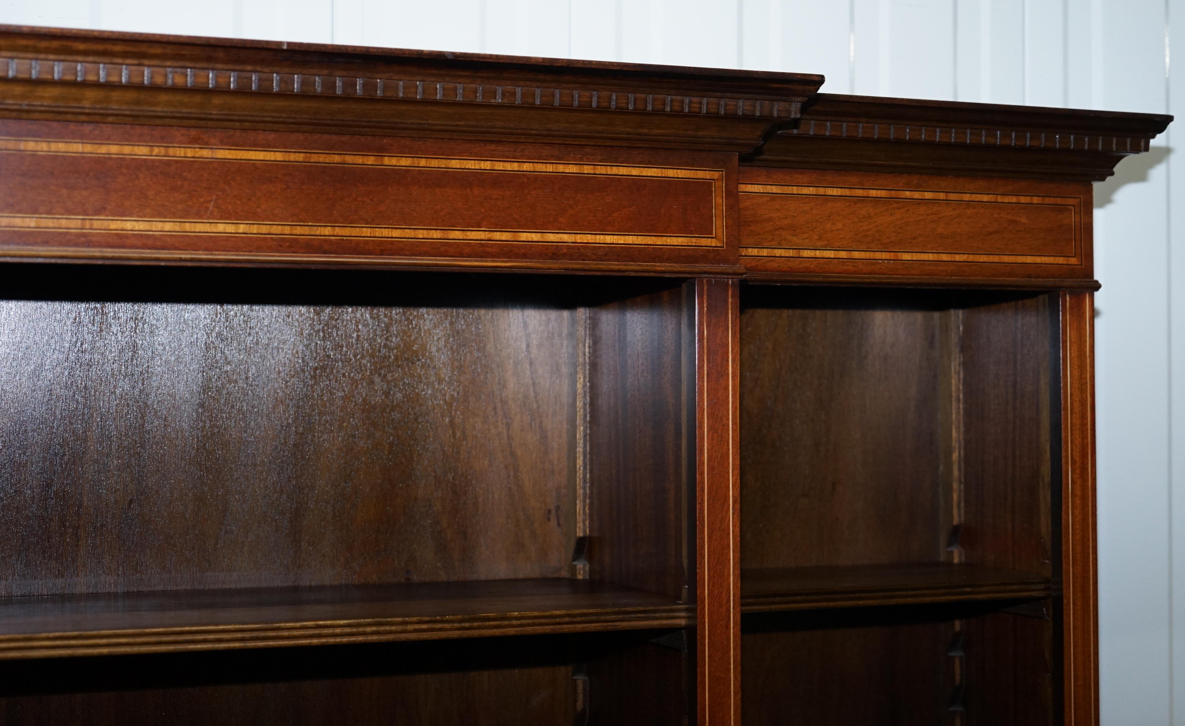 Lovely Mahogany Breakfront Library Bookcase with Adjustable Shelves Throughout 5