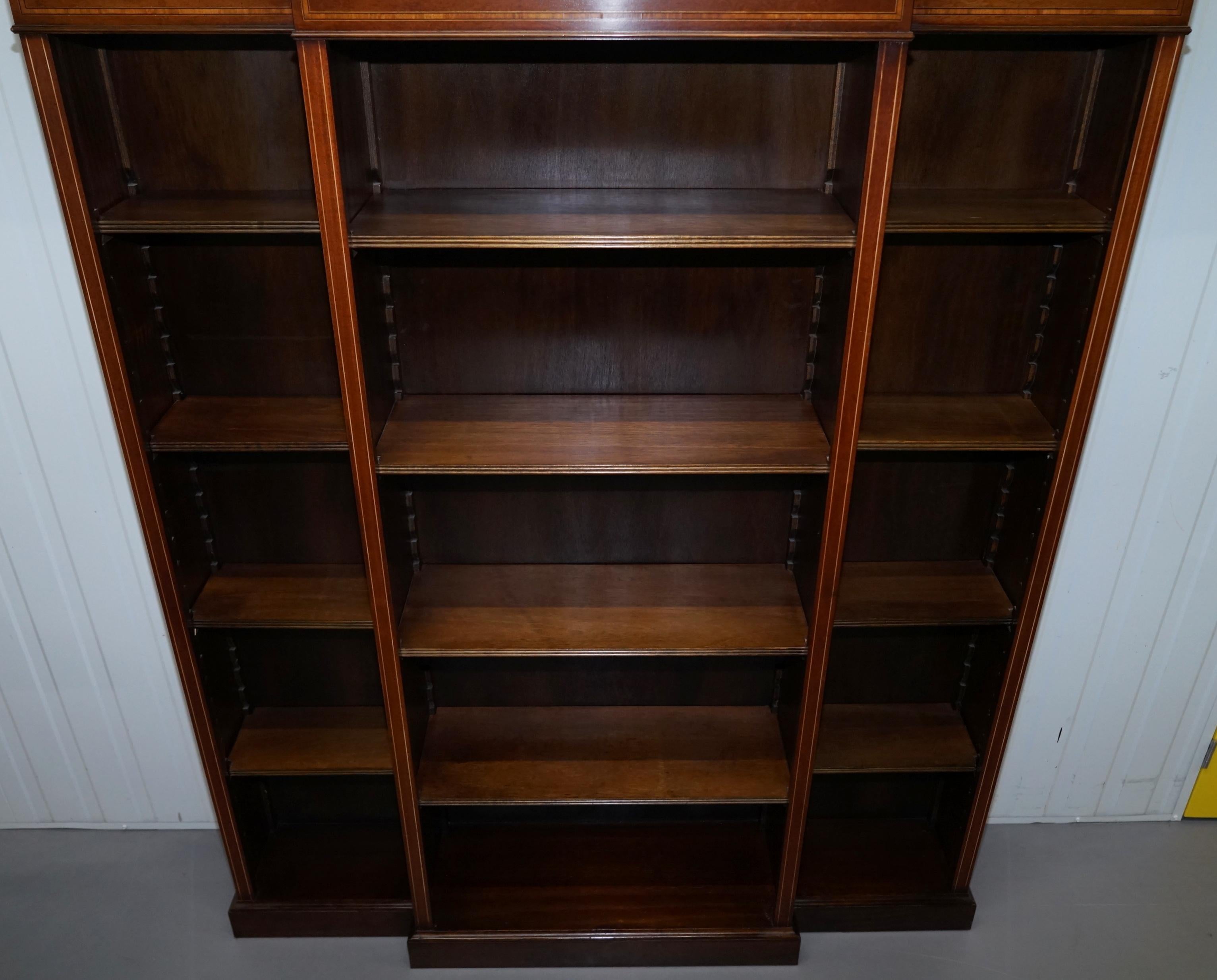 Lovely Mahogany Breakfront Library Bookcase with Adjustable Shelves Throughout 9