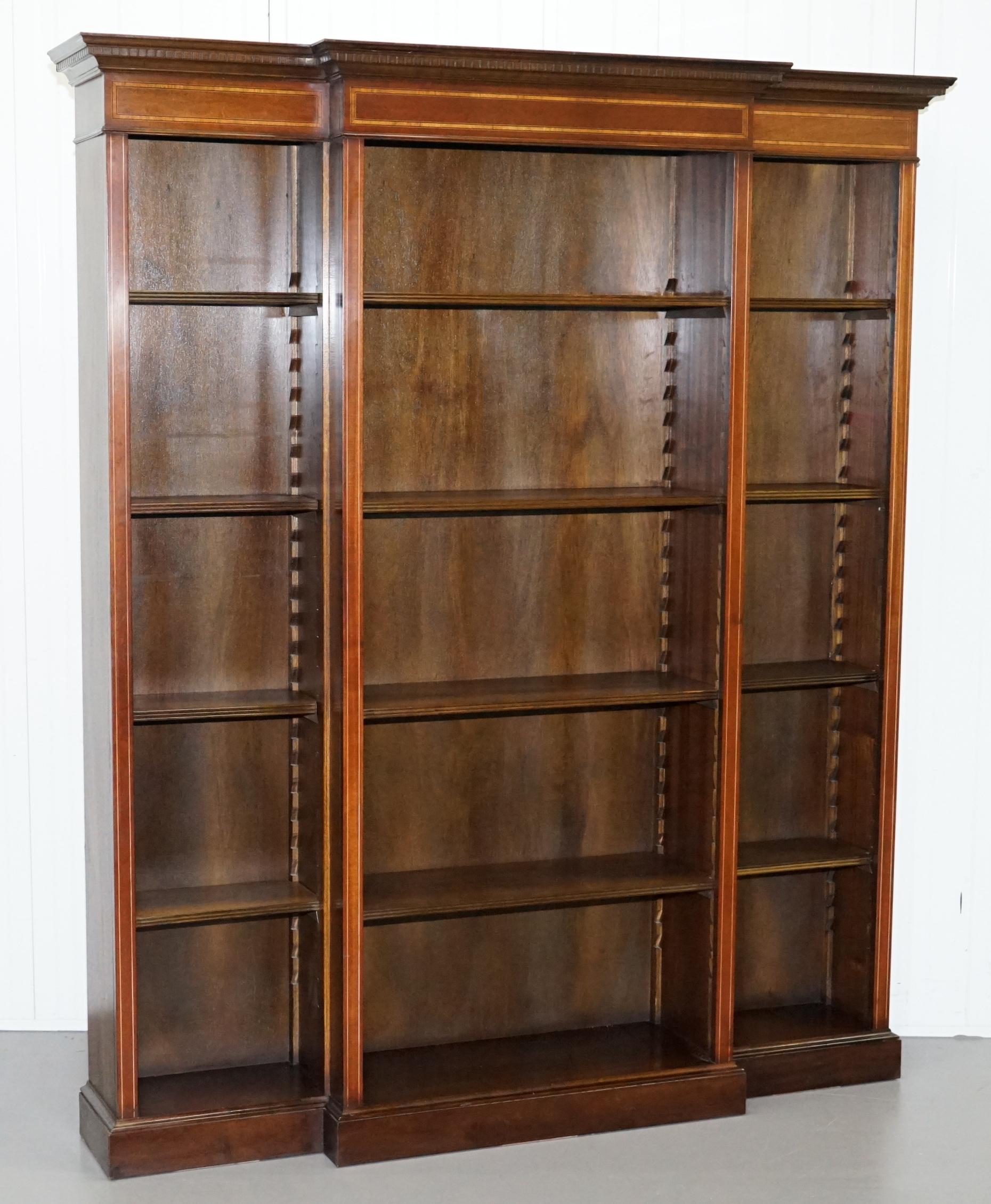 Modern Lovely Mahogany Breakfront Library Bookcase with Adjustable Shelves Throughout