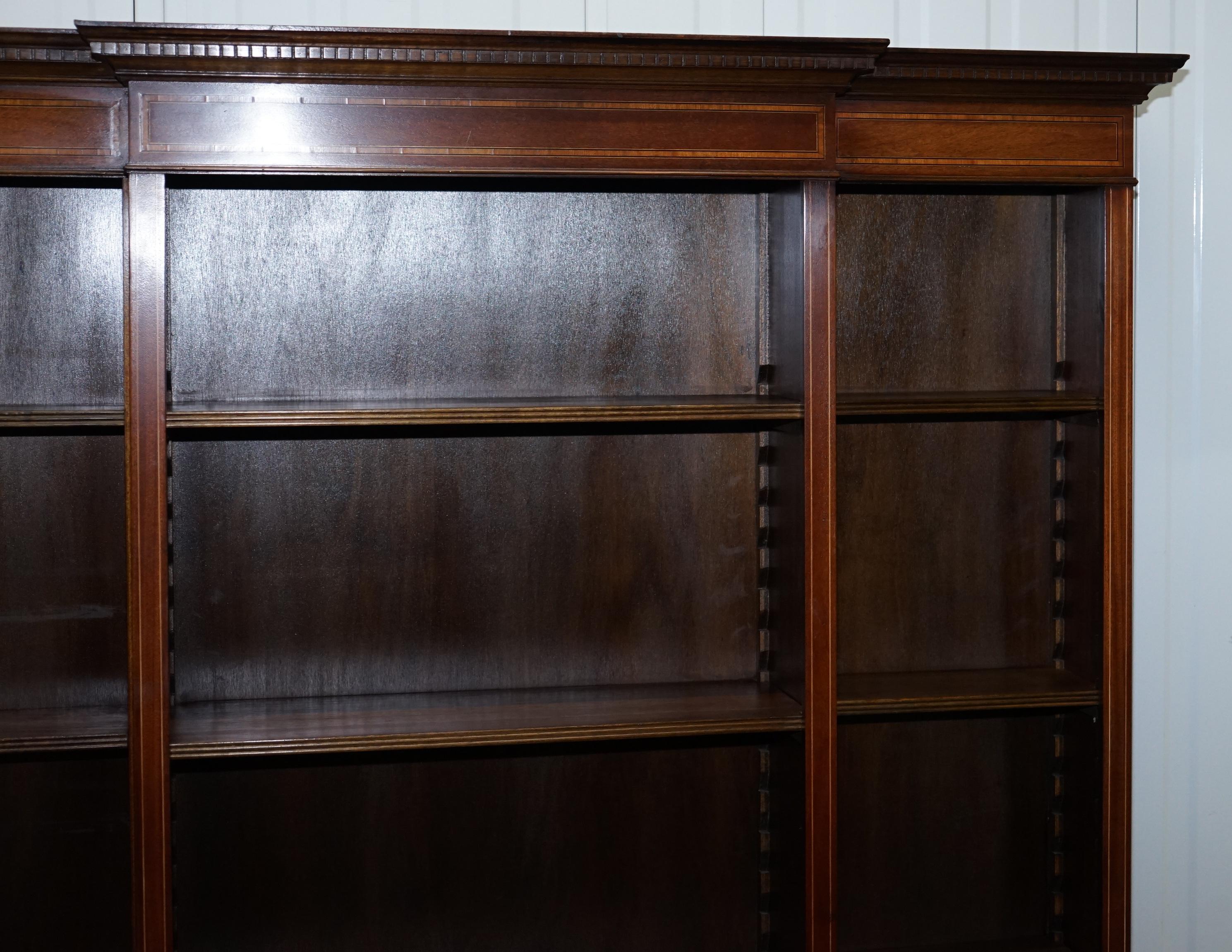 Lovely Mahogany Breakfront Library Bookcase with Adjustable Shelves Throughout 1