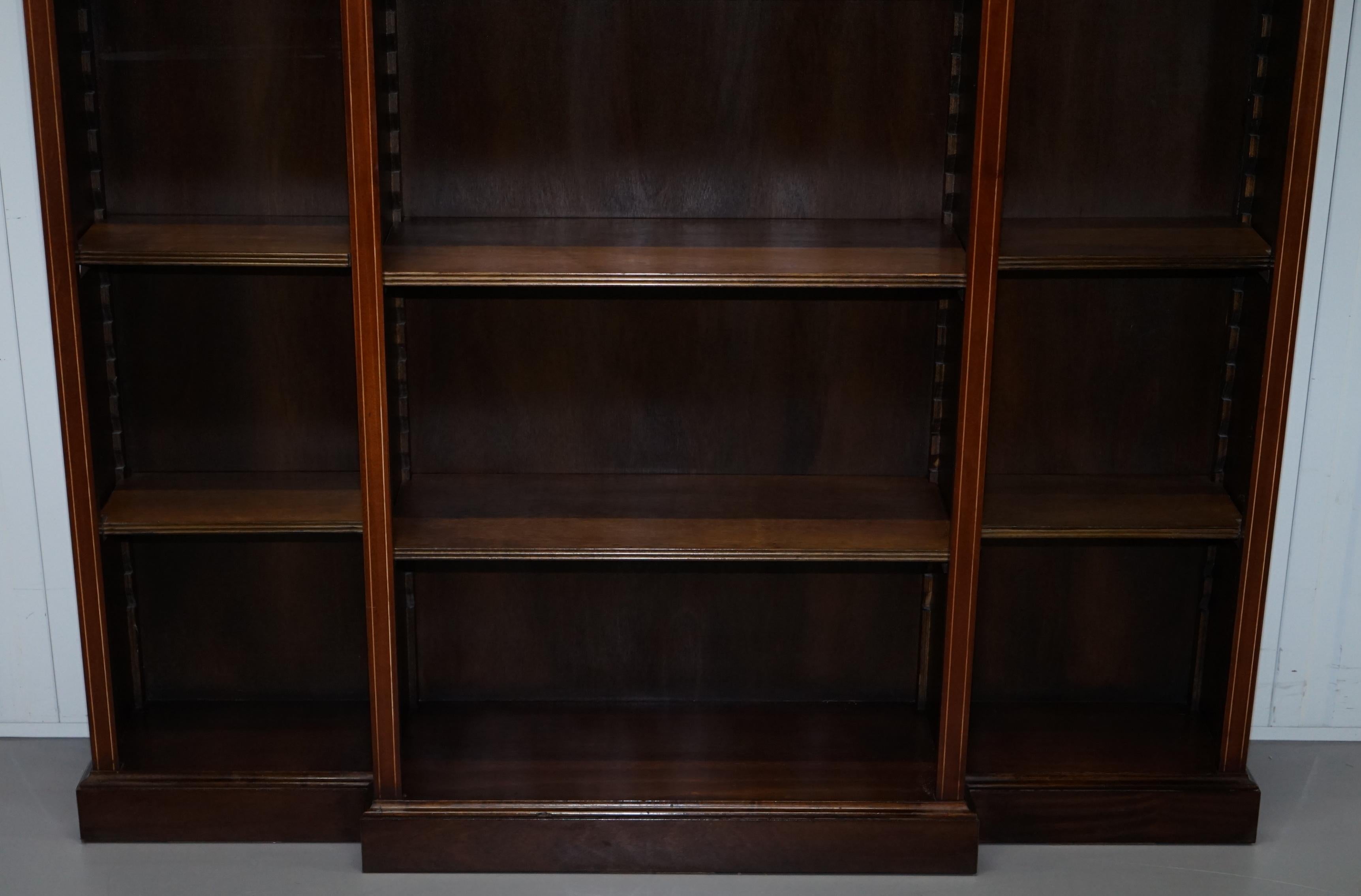Lovely Mahogany Breakfront Library Bookcase with Adjustable Shelves Throughout 2