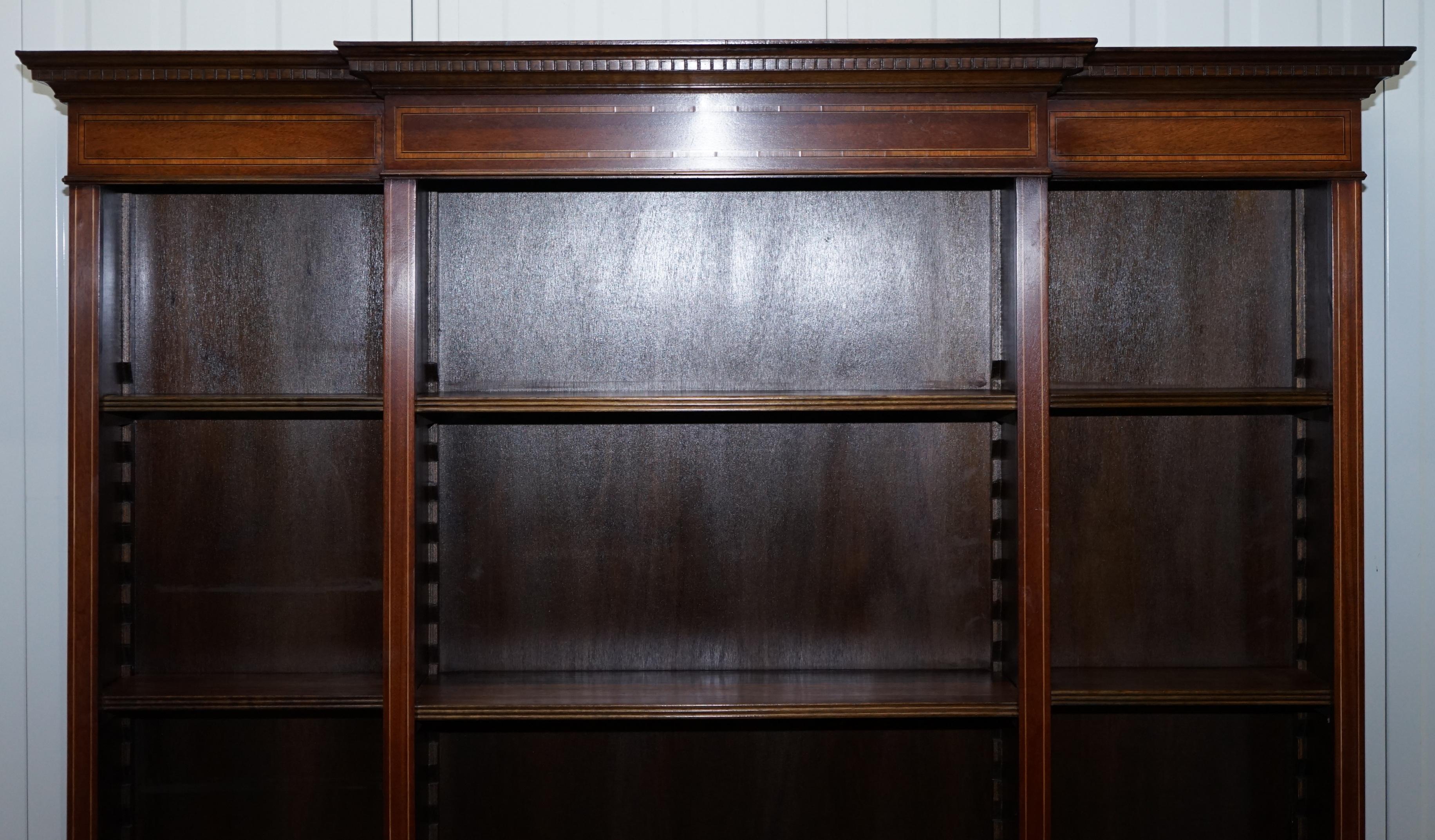 Lovely Mahogany Breakfront Library Bookcase with Adjustable Shelves Throughout 3