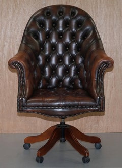 Lovely Mahogany Brown Leather Chesterfield Tufted Captains Directors Armchair