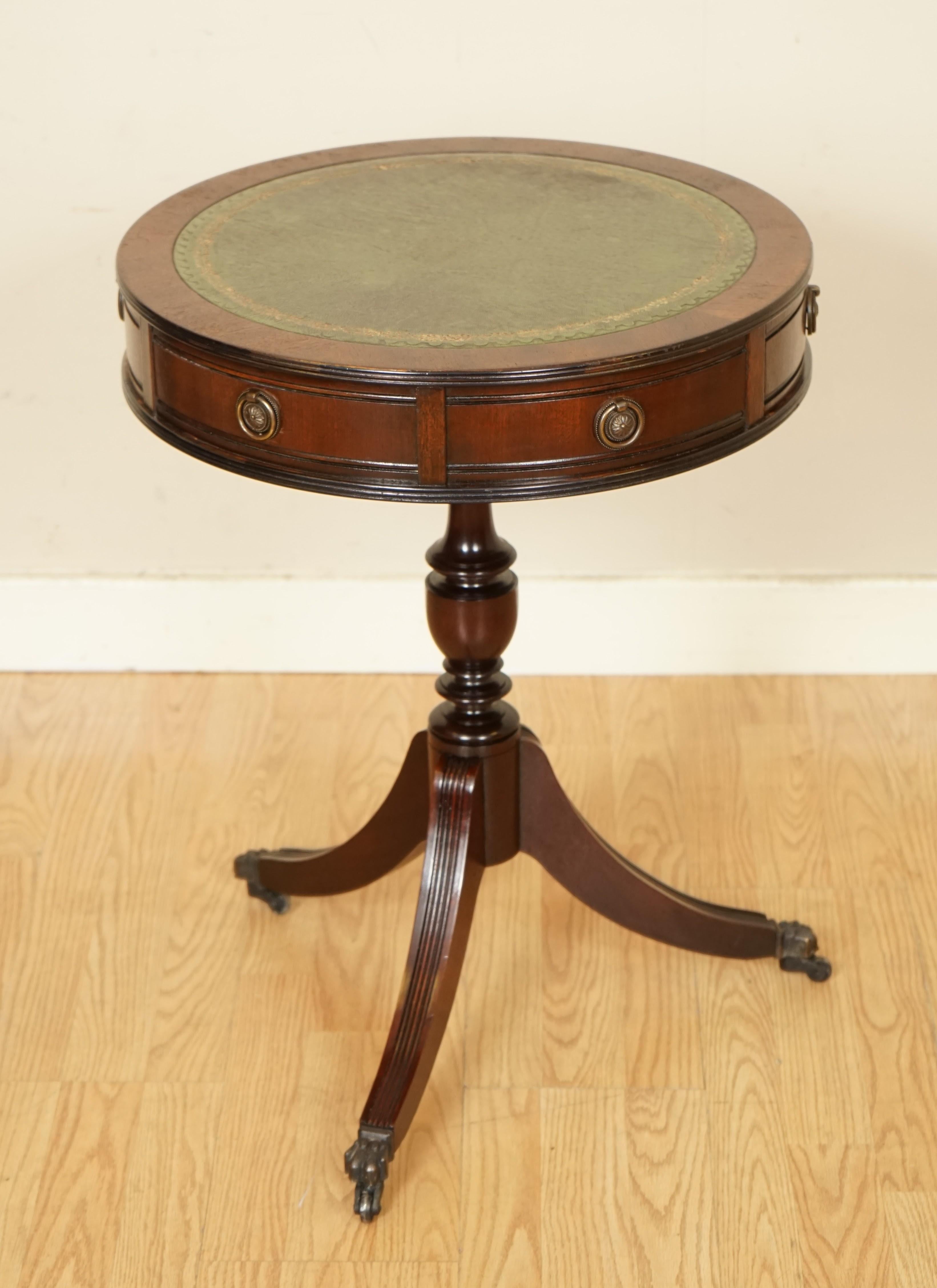 We are so excited to present to you this lovely regency drum table.
It has two drawers which are very useful to store small items.
The table can serve as a side table, next to a pair of armchairs, corner in a room or any other place.
It has a