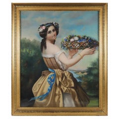 "Lovely Maiden Holding a Flower Basket" Pastel Painting by George Gardner Fish