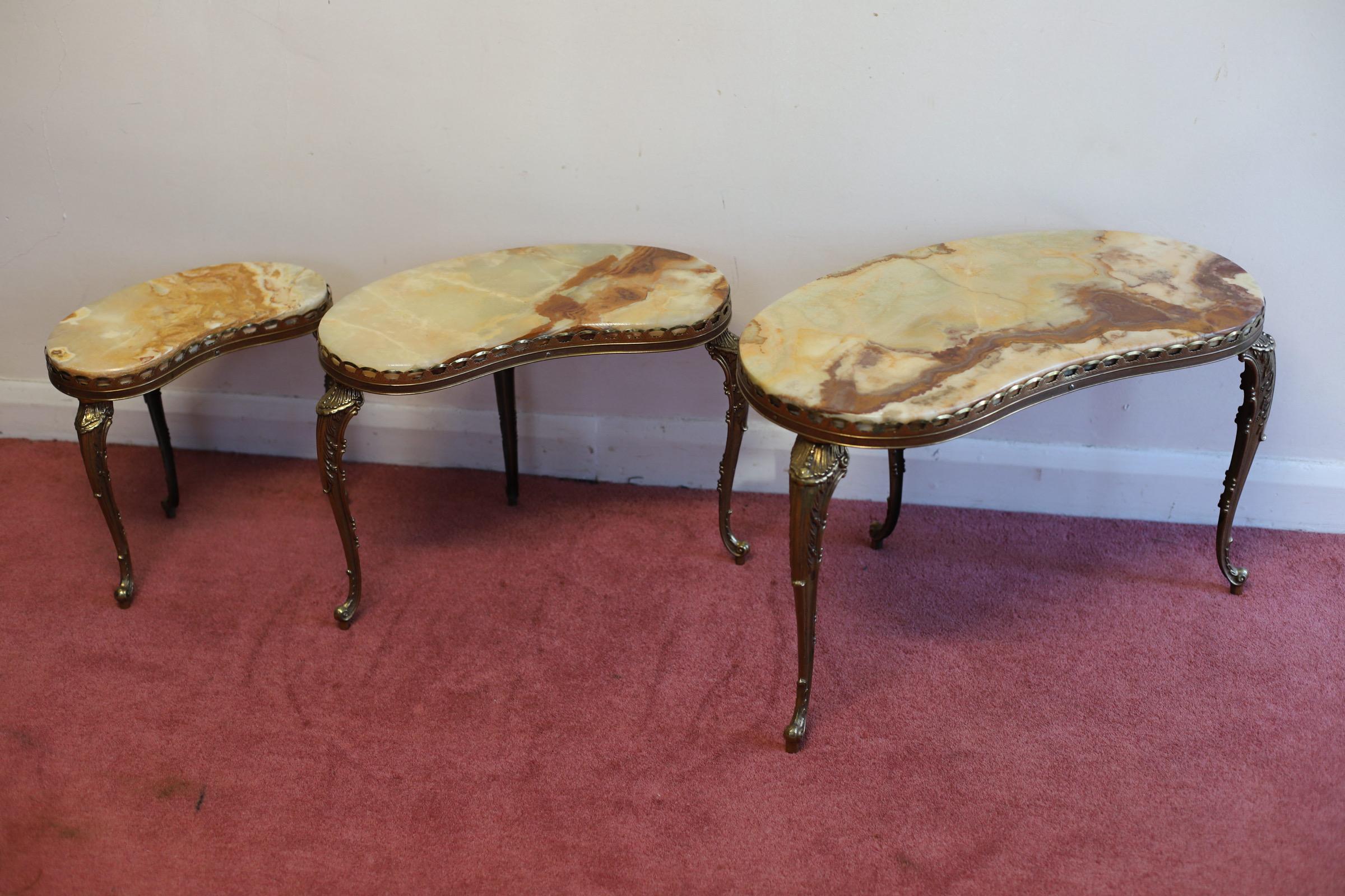 Lovely Marble & Brass Nest Of Three Coffee Table For Sale 7