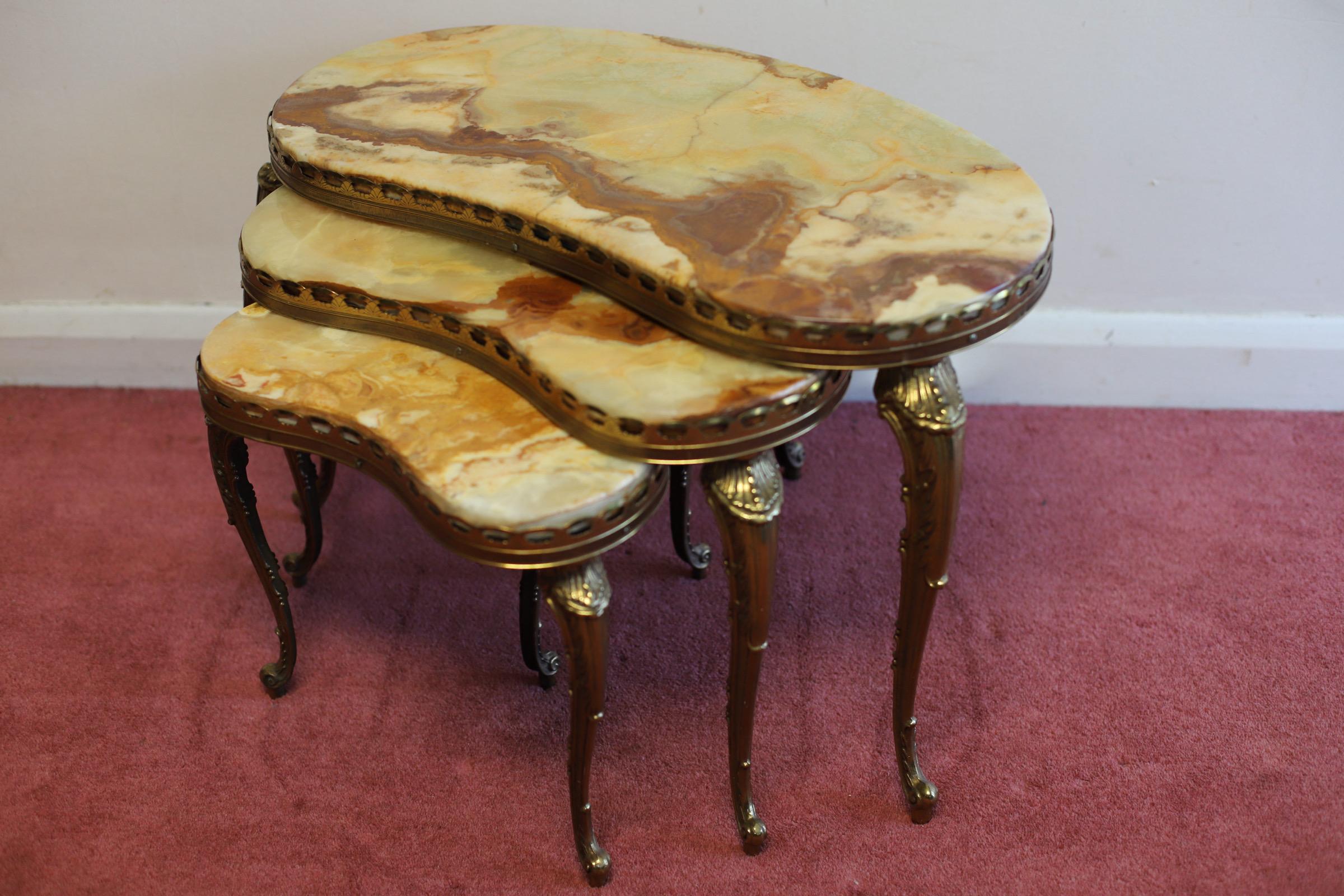 Lovely Marble & Brass Nest Of Three Coffee Table For Sale 2