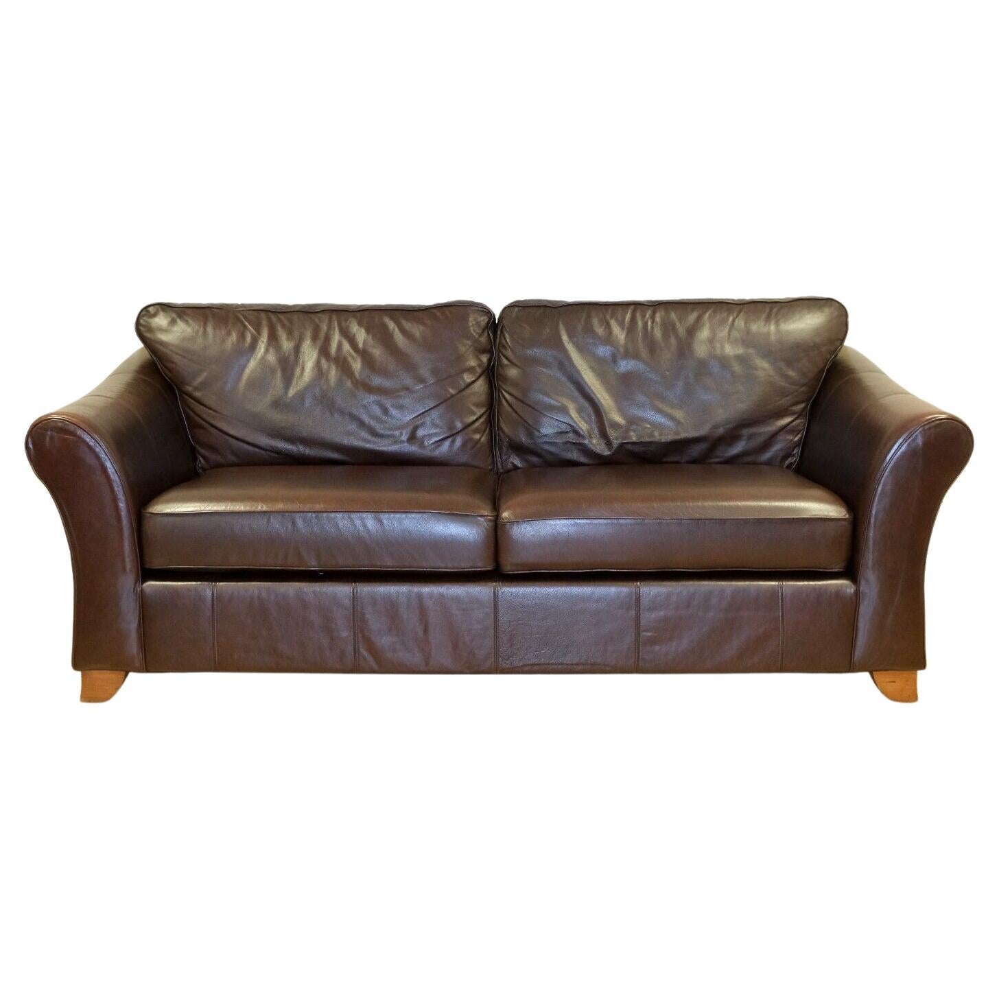 Lovely Marks & Spencer Abbey Brown Leather Two Seater Sofa on Wooden Feet