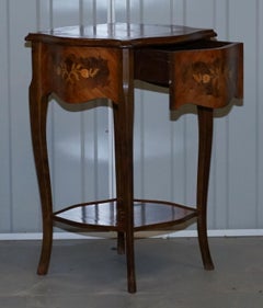 Lovely Marquetry Inlaid Floral Side Occasional Table Stand with Single Drawer