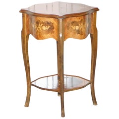 Lovely Marquetry Inlaid Floral Side Occasional Table Stand with Single Drawer