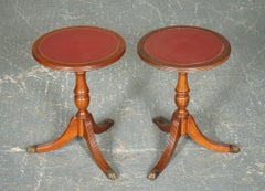 LOVELY MATCHED PAIR OF BURGUNDY LEATHER PEDESTALS SIDE END LAMP PLANT TABLE