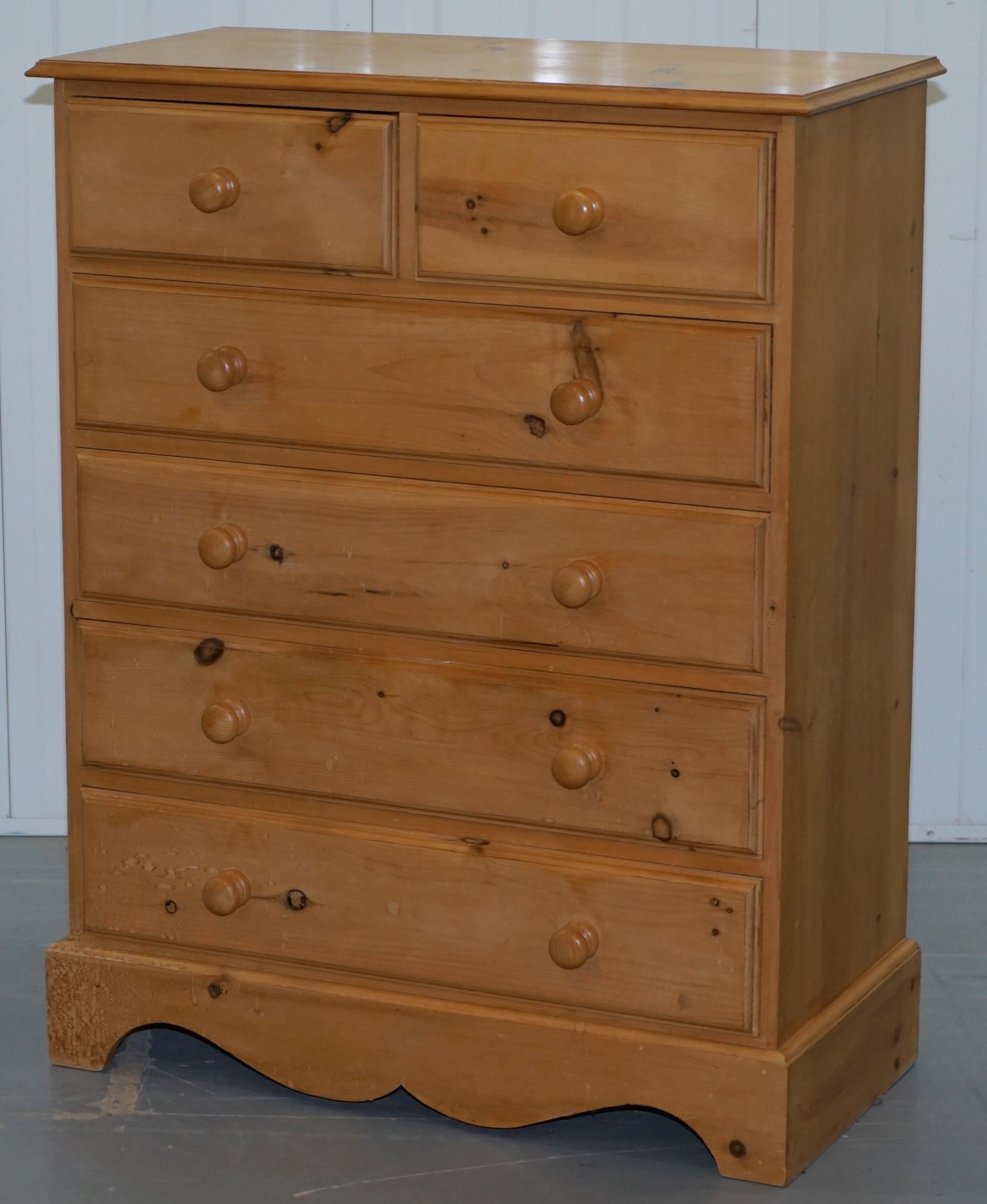 Lovely Matching Pair of 115cm Tall Solid Pine 6 Drawer Tall Chests of Drawers  5