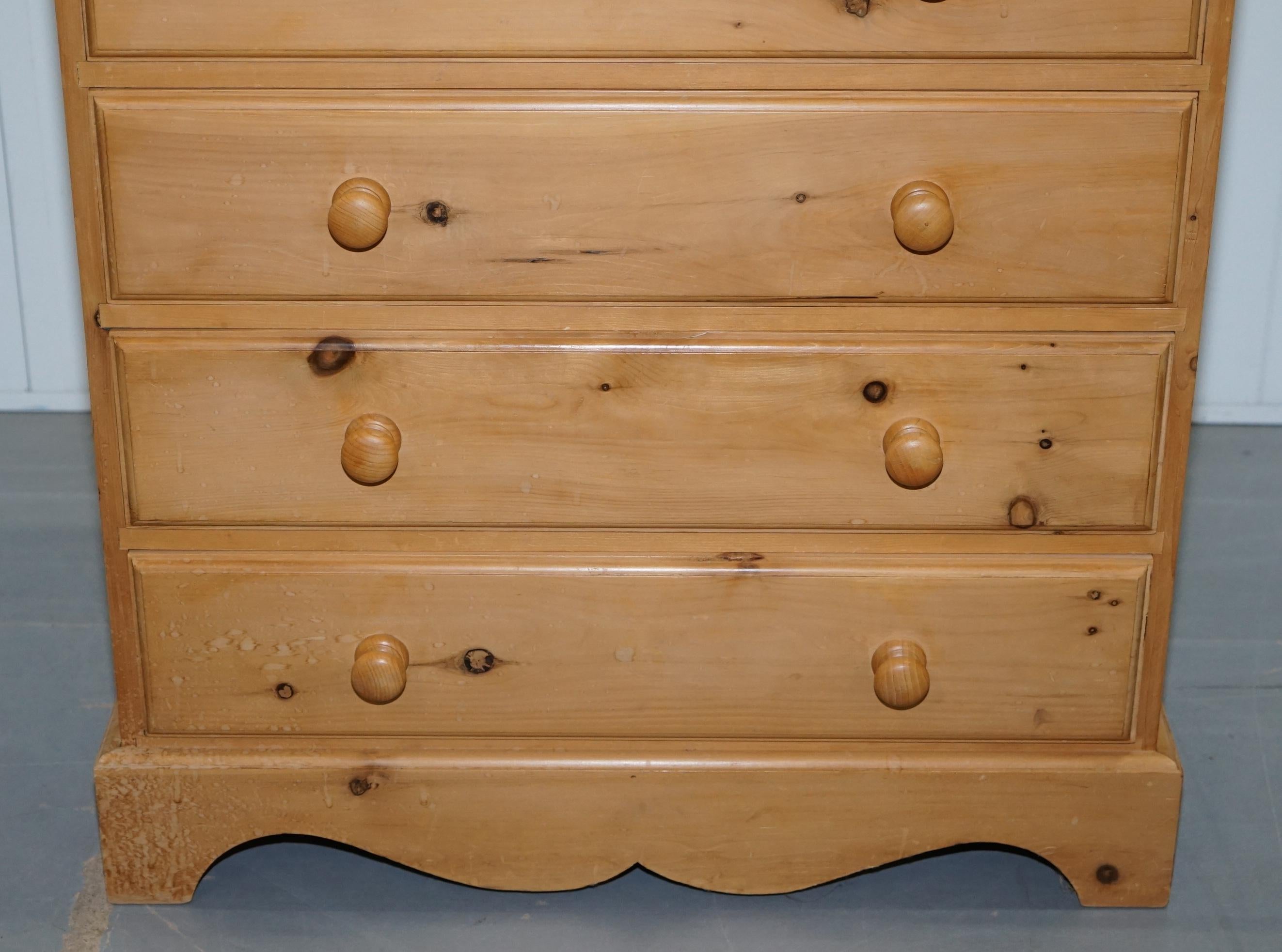 Lovely Matching Pair of 115cm Tall Solid Pine 6 Drawer Tall Chests of Drawers  8