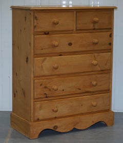 Lovely Matching Pair of 115cm Tall Solid Pine 6 Drawer Tall Chests of Drawers