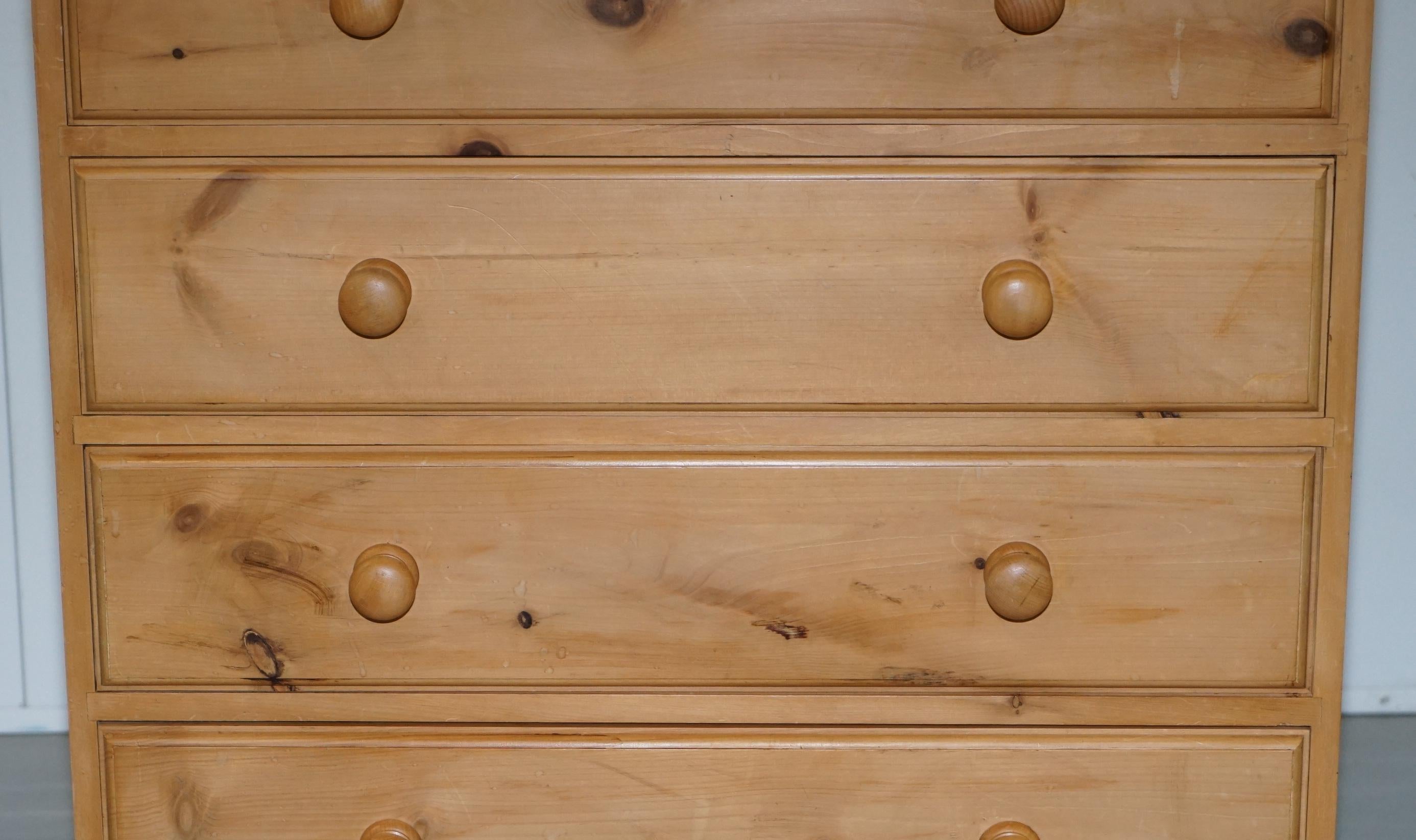 Modern Lovely Matching Pair of 115cm Tall Solid Pine 6 Drawer Tall Chests of Drawers 