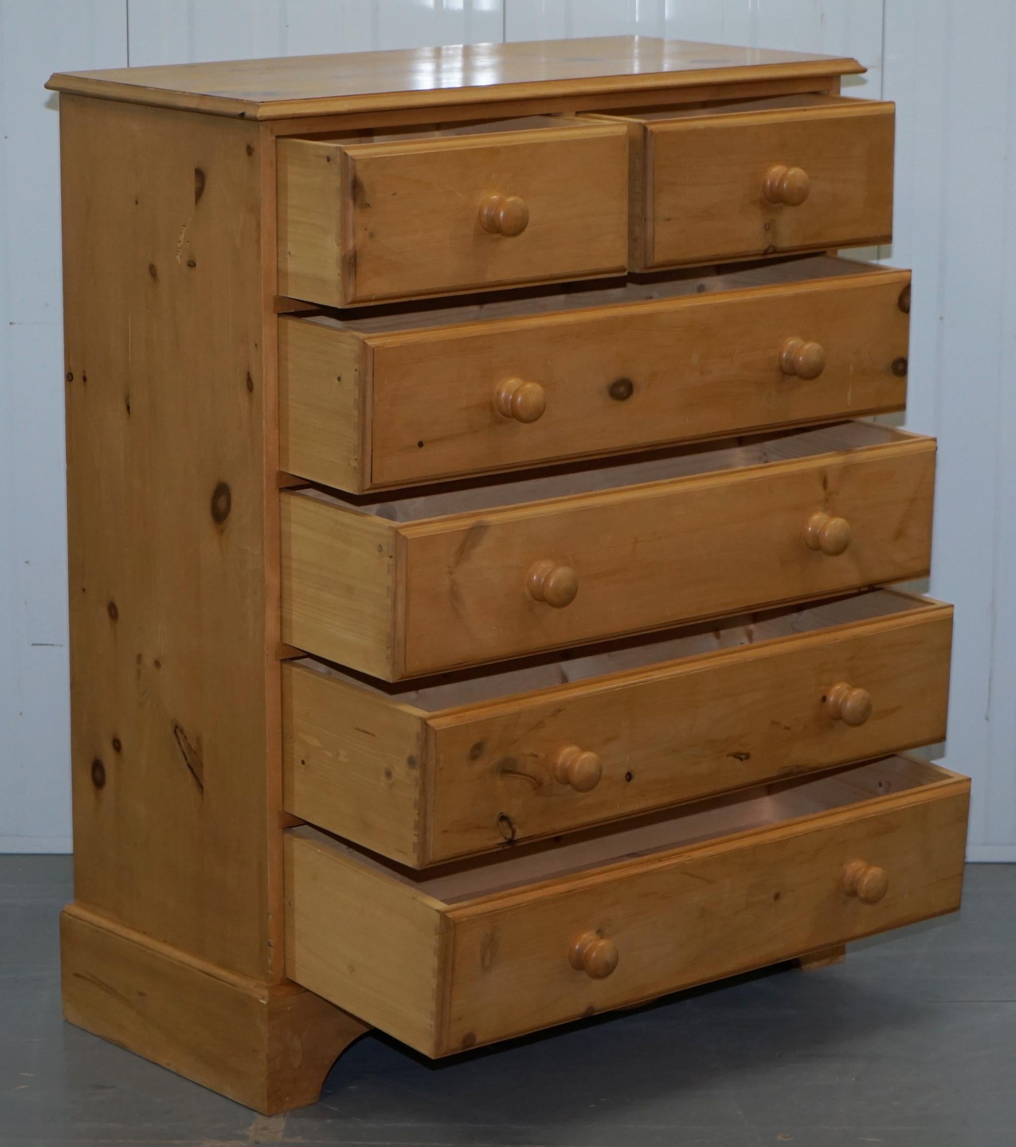20th Century Lovely Matching Pair of 115cm Tall Solid Pine 6 Drawer Tall Chests of Drawers 