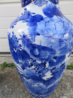 Lovely Matching Pair of Porcelain Blue and White Oriental Vases