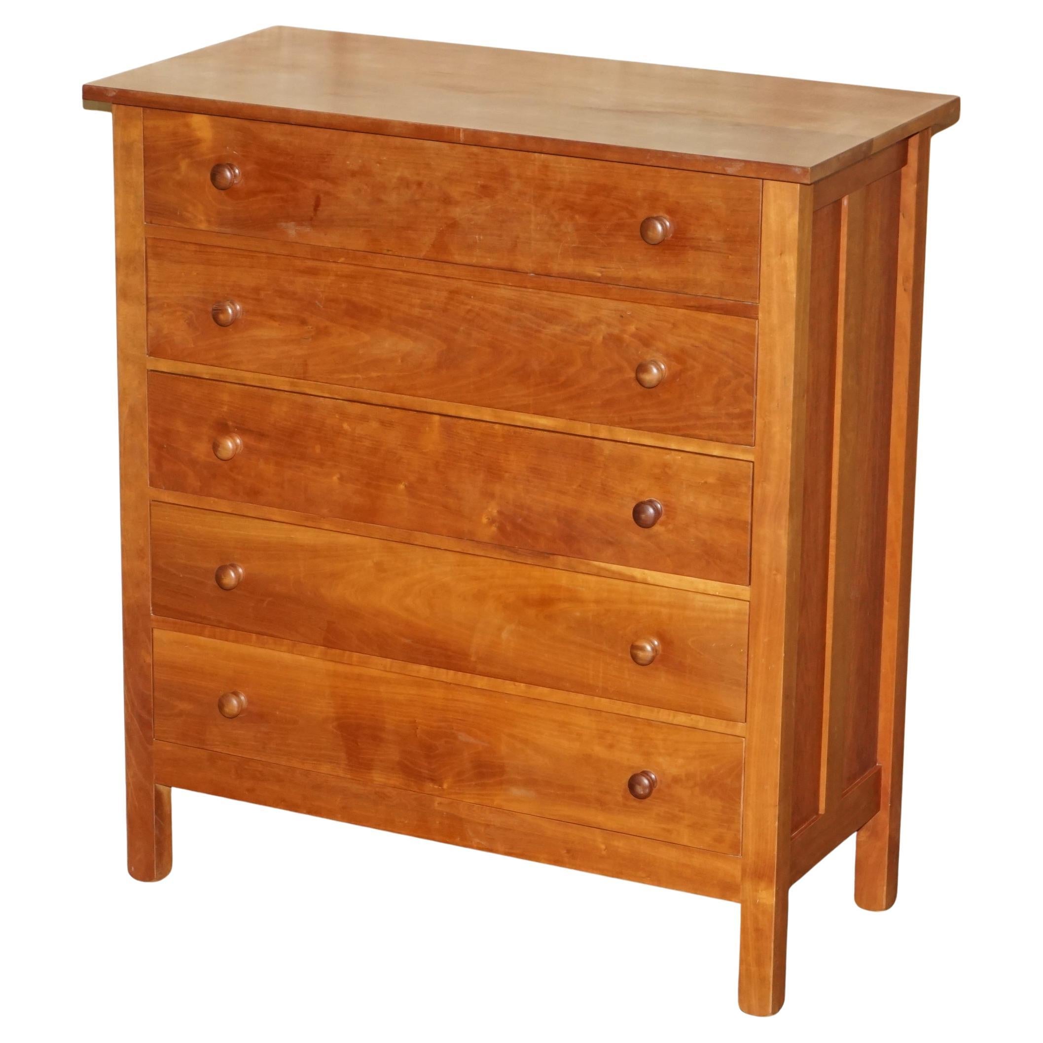 LOVELY MEDiUM SIZED SOLID FRENCH CHERRY WOOD FIVE DRAWER CHEST OF DRAWERS