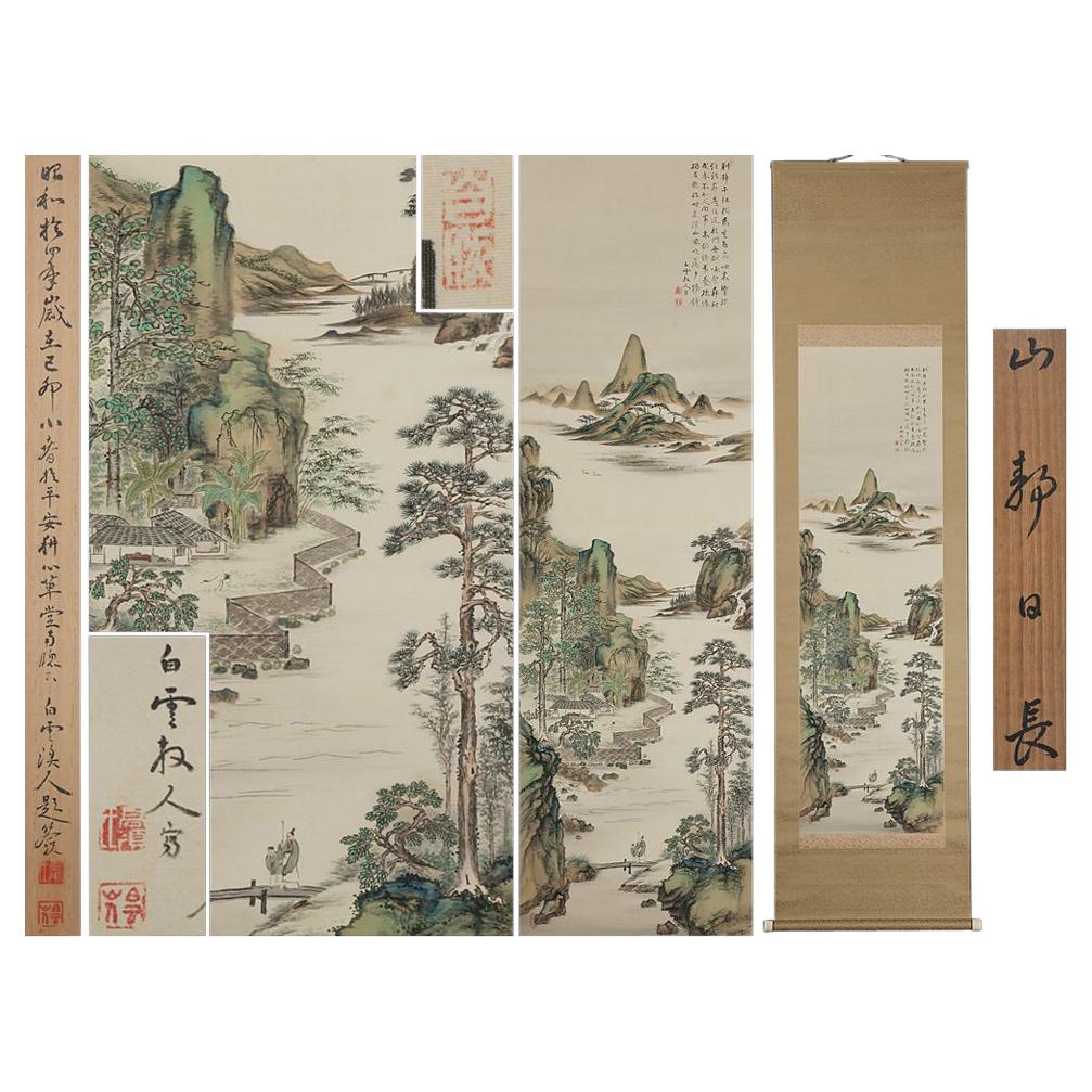 Lovely Meiji Period Scroll Paintings Japan Artist Landscape Painted