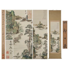 Used Lovely Meiji Period Scroll Paintings Japan Artist Landscape Painted