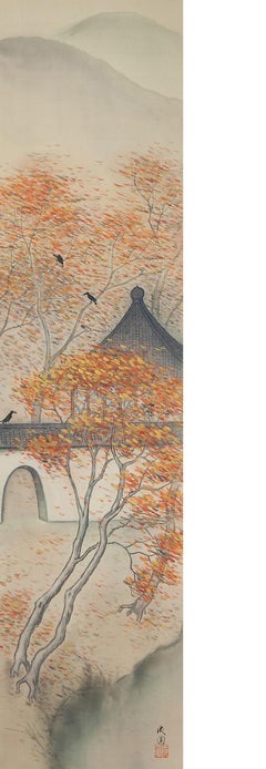 Lovely Meiji Period Scroll Paintings Japan Artist Waterfall Landscape Painted