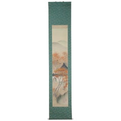 Lovely Meiji Period Scroll Paintings Japan Artist Waterfall Landscape Painted
