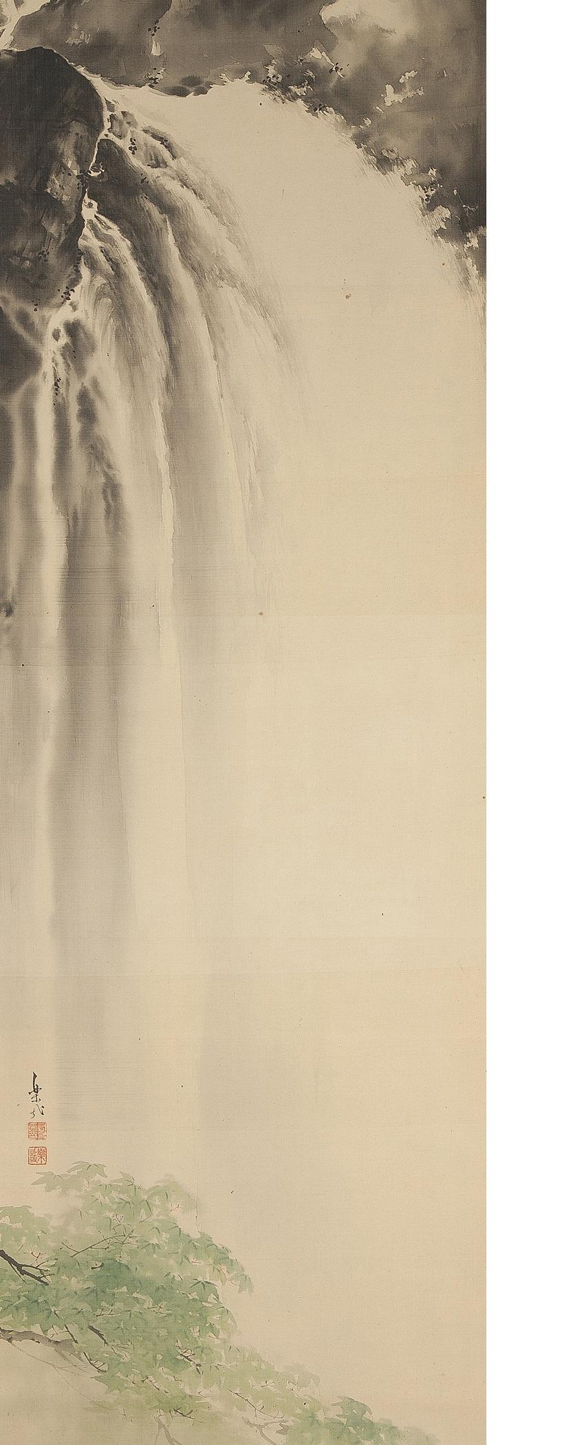 Japanese Lovely Meiji Period Scroll Paintings Japan Artist  Waterfall Landscape Painted