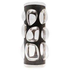 Lovely Metal and Clear Bubble Glass Vase by Helena Tynell, 1960s