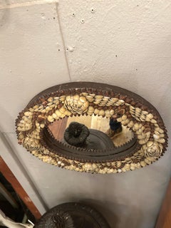 Lovely Meticulously Crafted Shell Adorned Antique Oval Mirror from Nantucket