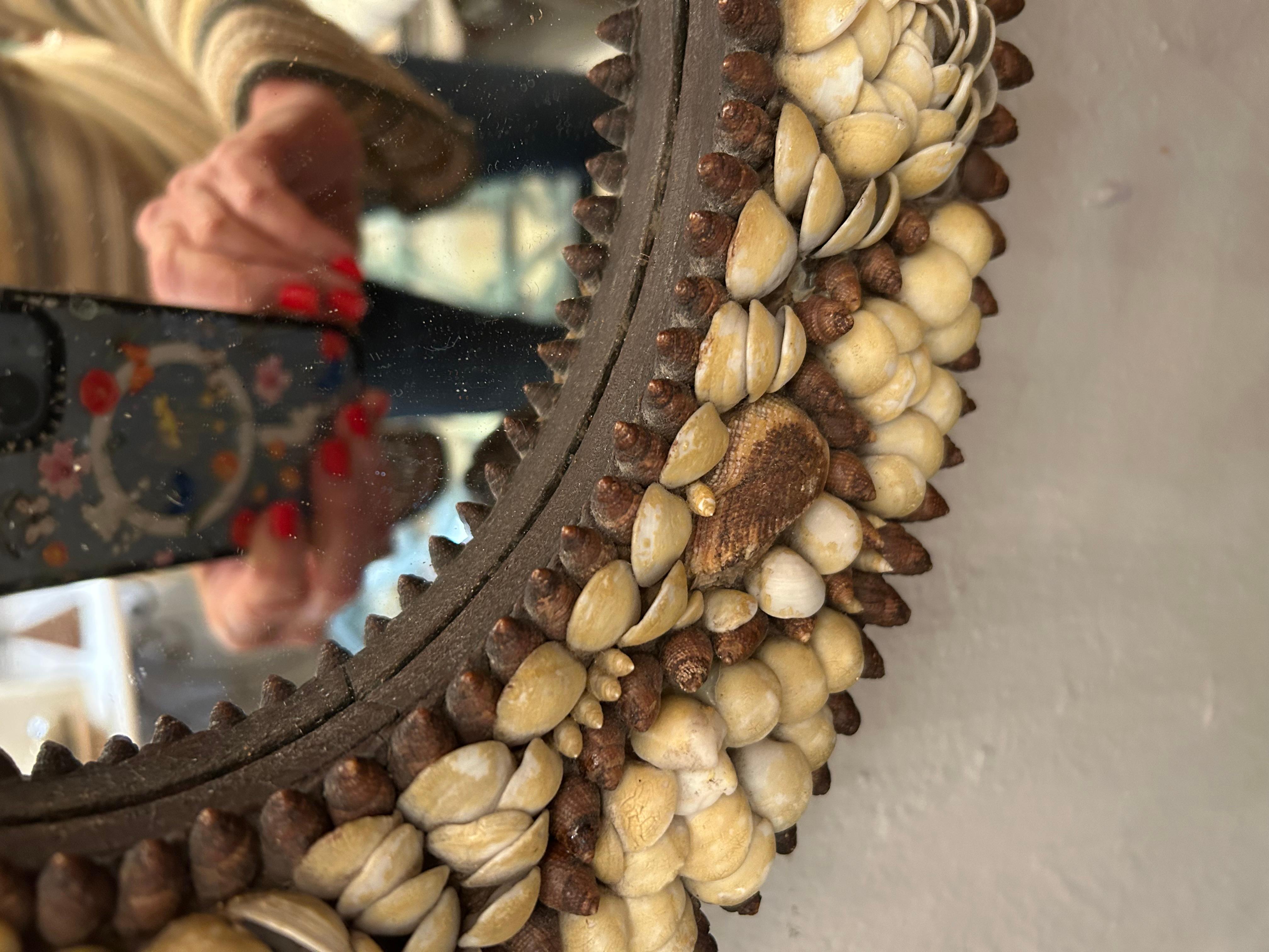 Americano Delizioso specchio ovale antico di Nantucket, ornato da conchiglie e realizzato con cura meticolosa in vendita