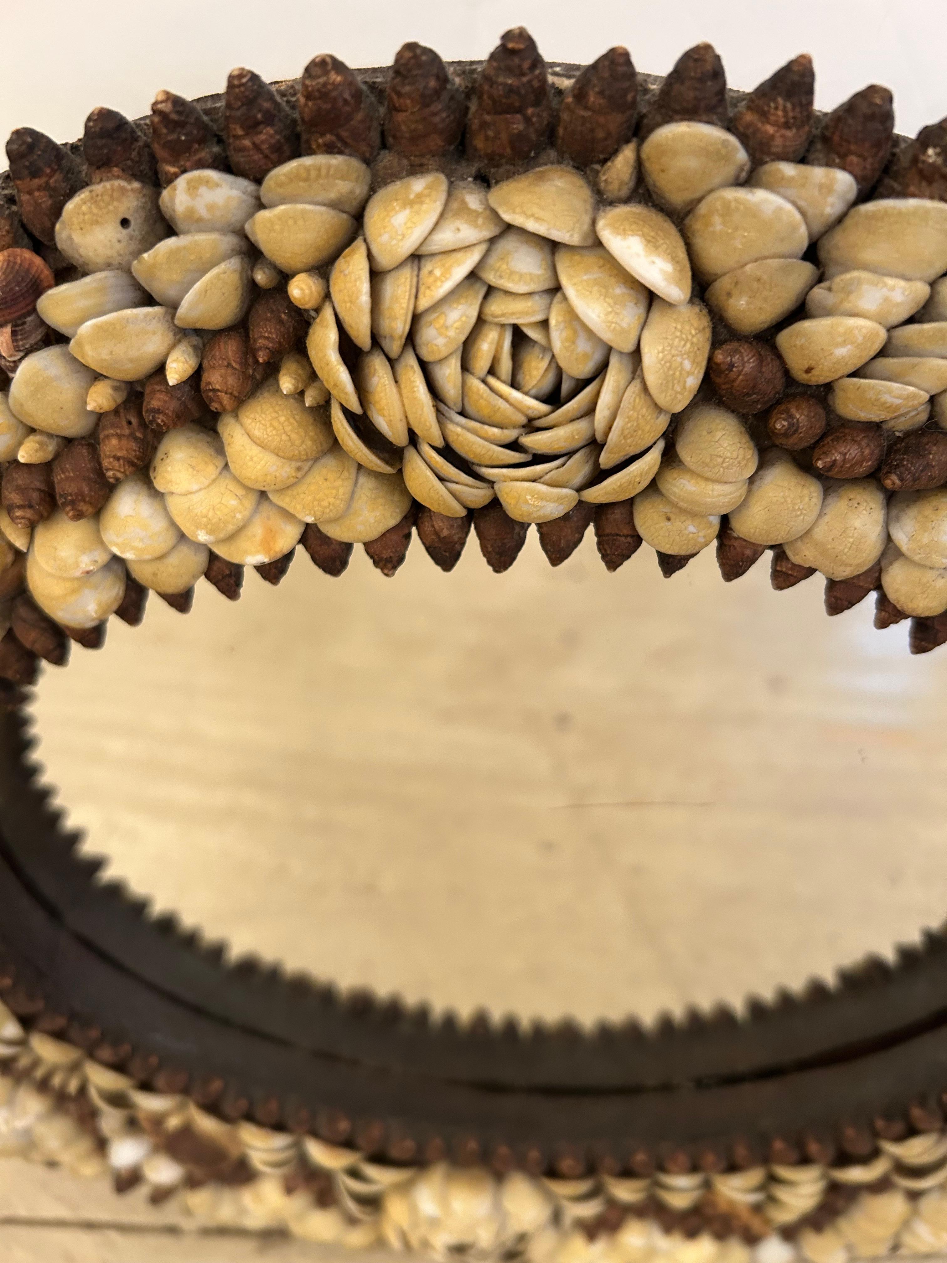 Delizioso specchio ovale antico di Nantucket, ornato da conchiglie e realizzato con cura meticolosa In condizioni buone in vendita a Hopewell, NJ