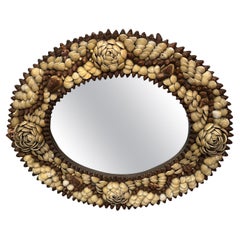 Lovely Meticulously Crafted Shell Adorned Antique Oval Mirror from Nantucket